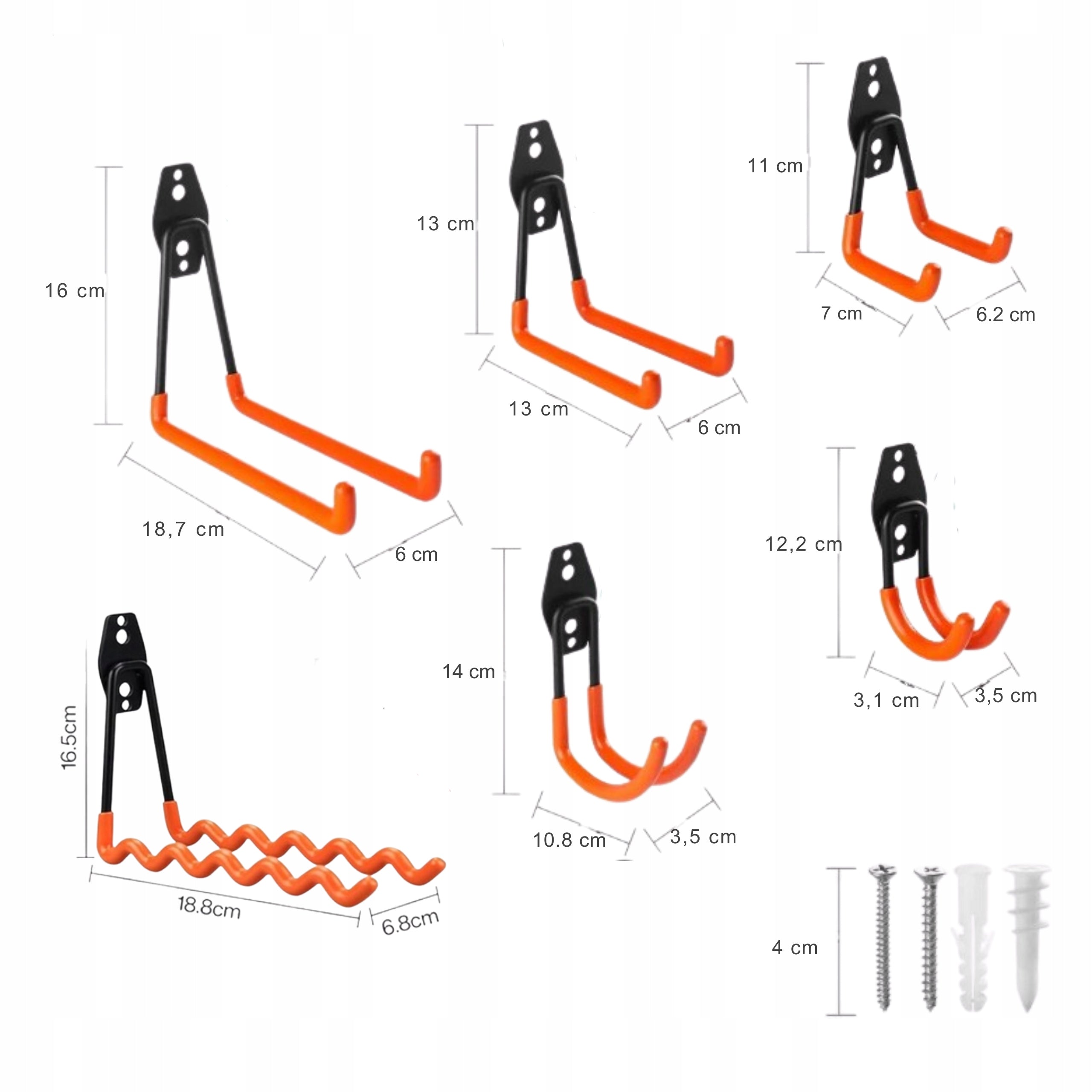 12x HANGER HOOK WALL MOUNT METAL FOR GARAGE WALL BIKE TOOLS Length 20 cm