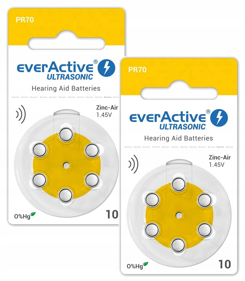 12x HEARING AID BATTERIES POWERFUL EVERACTIVE ULTRASONIC 10 PR70