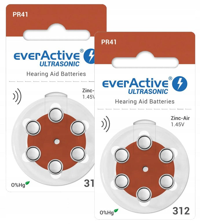 12x HEARING AID BATTERIES POWERFUL EVERACTIVE ULTRASONIC 312 PR41