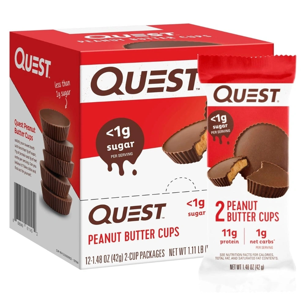 12x QUEST NUTRITION PEANUT BUTTER CUPS 42g SWEET SNACK ENERGY STRENGTH Expiration date up to 2 weeks after the purchase date