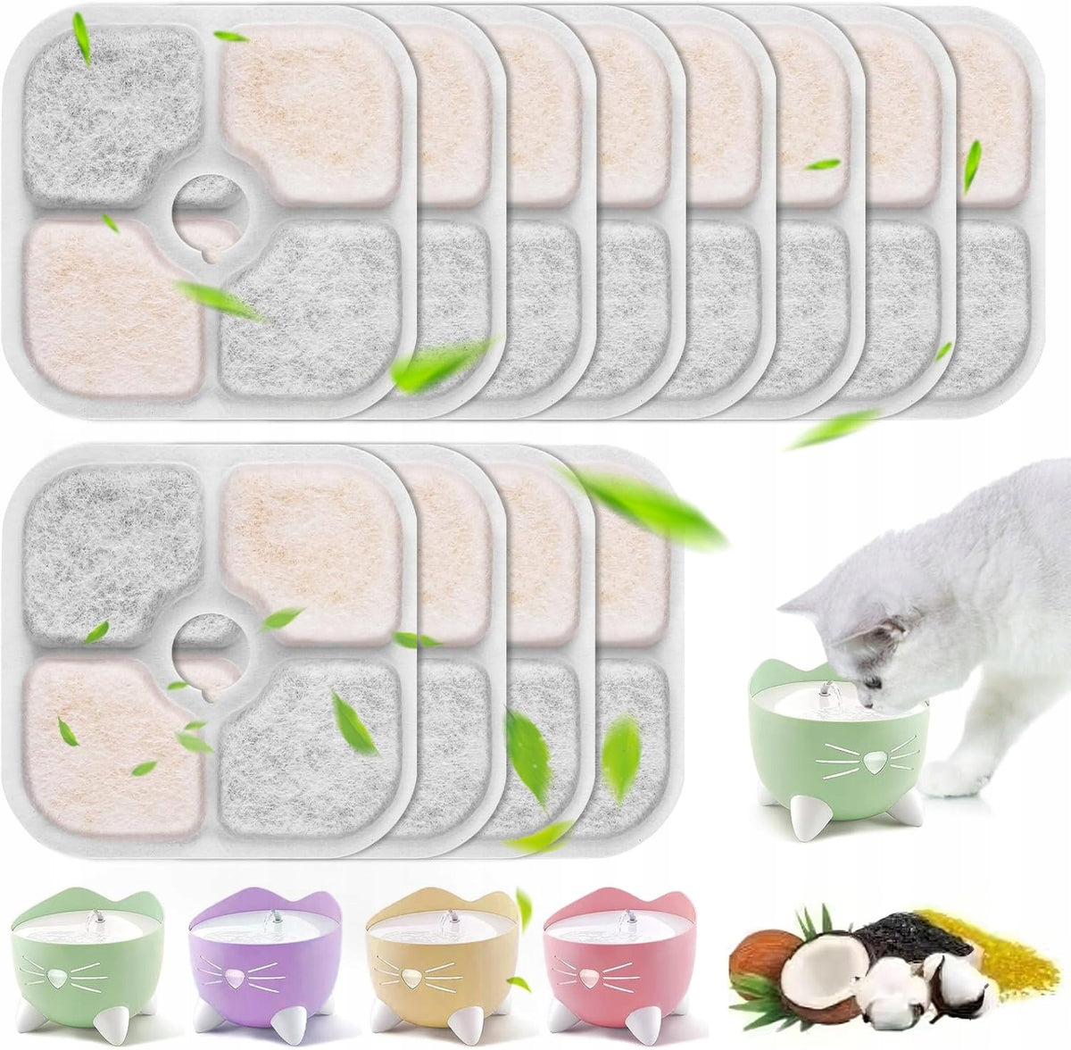 12x REPLACEMENT SQUARE FILTERS FOUNTAIN DRINKER CATIT PIXI FOR CAT 8,5cm