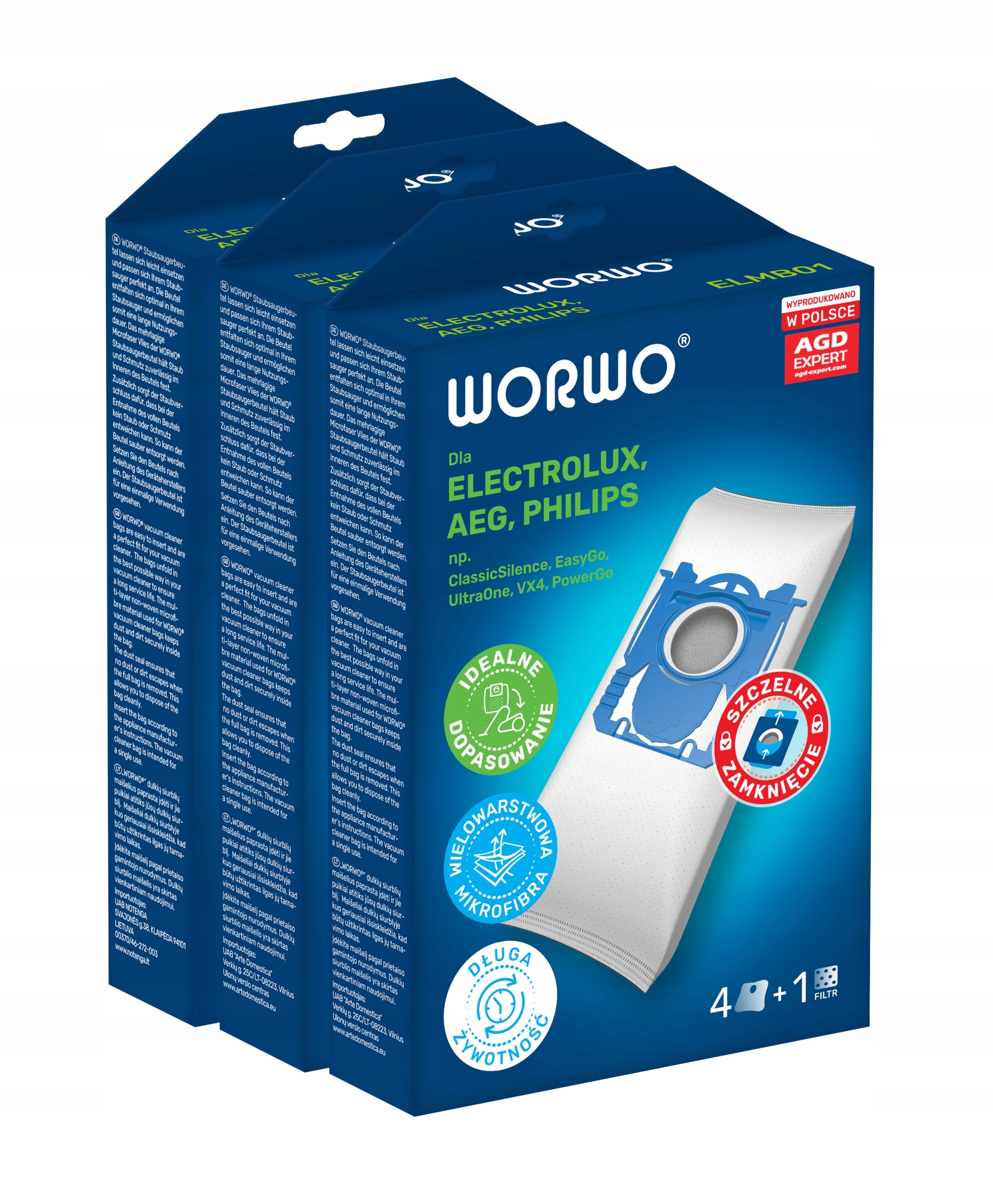 12x WORWO S-BAG FOR ELECTROLUX PHILIPS AEG ELMB01 VACUUM CLEANER + FILTERS EAN (GTIN) 5901362007780