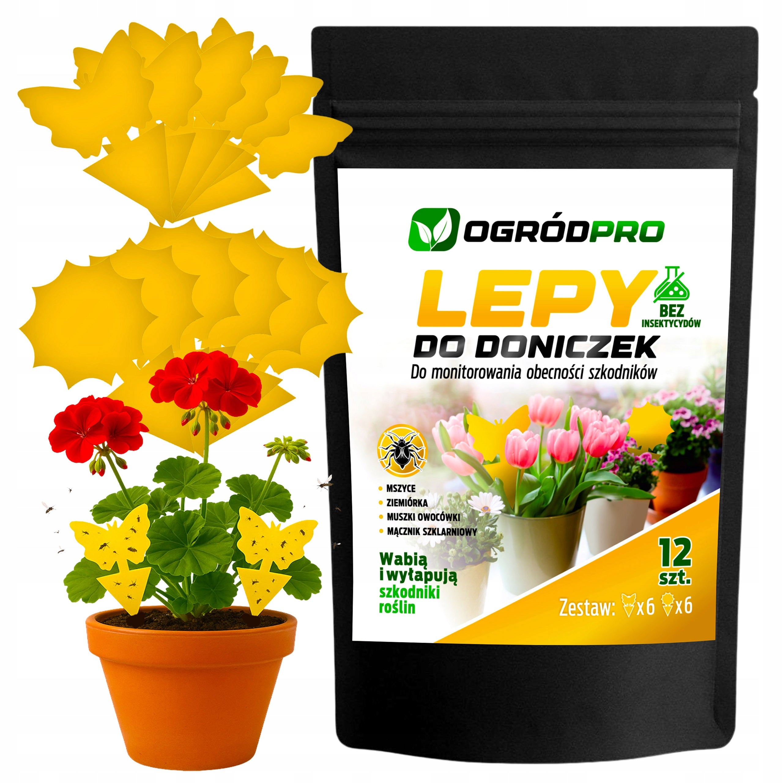 12x YELLOW ADHESIVE FOR POTS BUTTERFLY FOR EARTH APHIDS BOW TIES FRUIT INSECTS