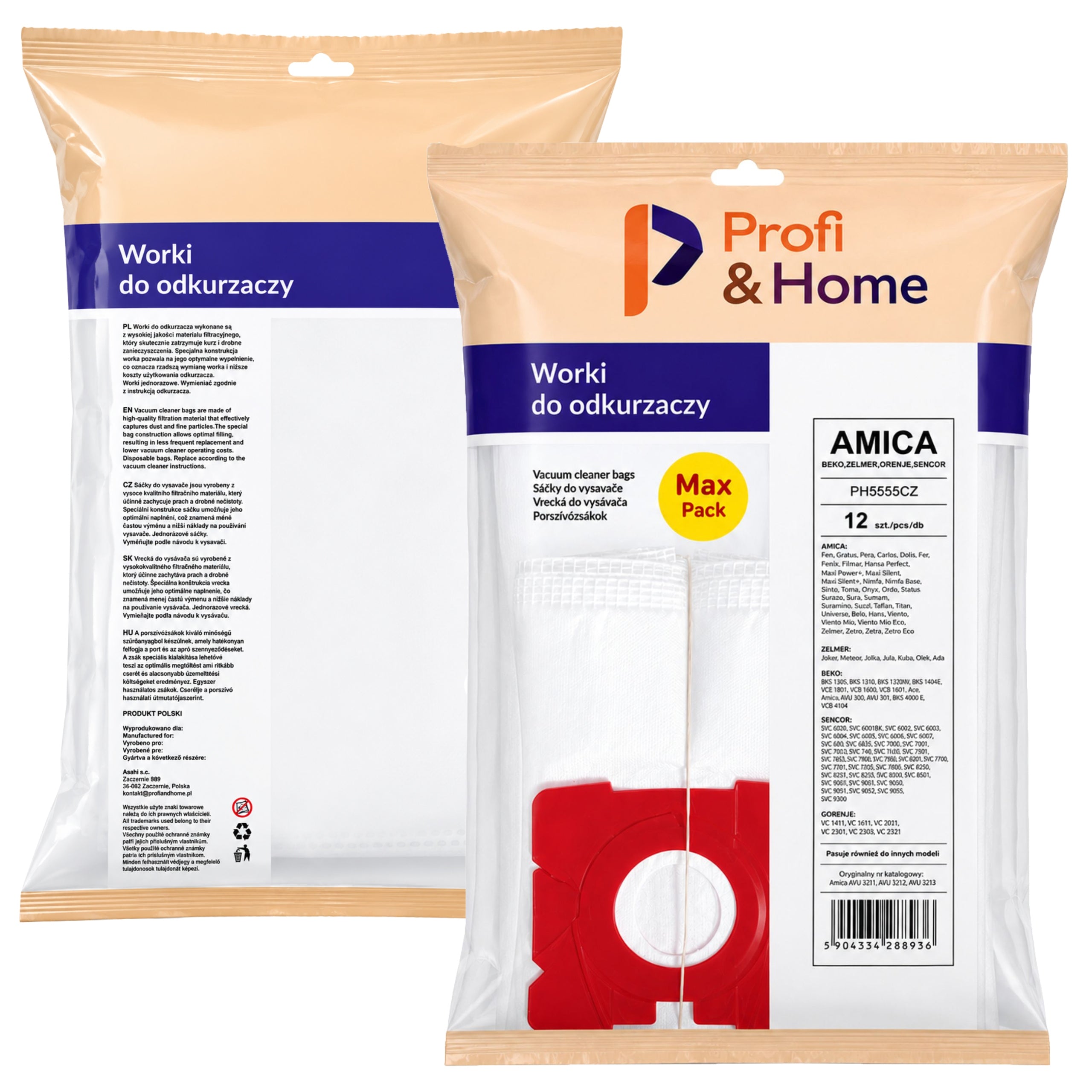 12xVacuum cleaner bags AMICA ORA FEN TURBO AW3011 SURAZO VIENTO BEKO VCC348 Manufacturer Profi&Home
