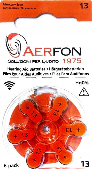 13 PR48 hearing aid batteries AerFon blister 6x10 pcs 1,45V 2029-08