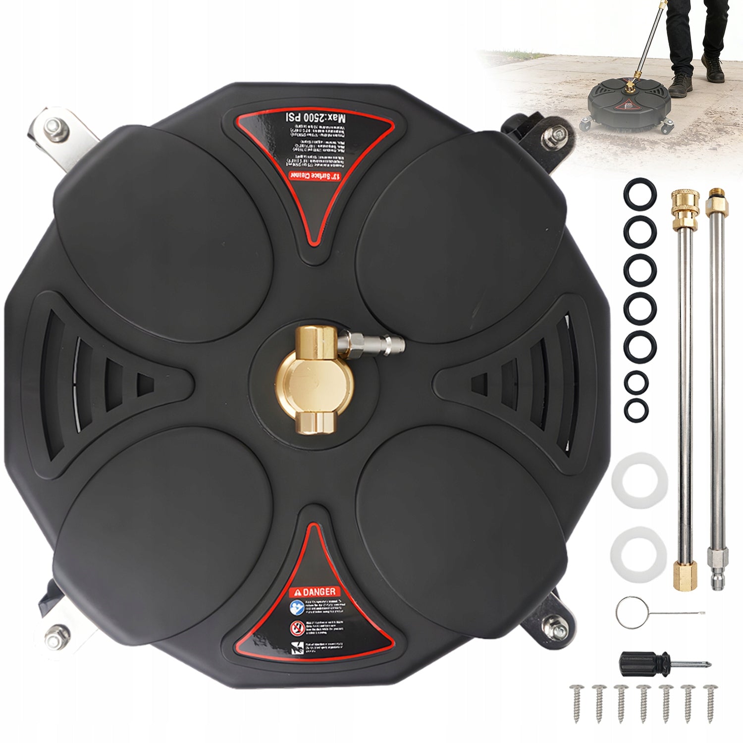 13" PRESSURE WASHER SURFACE CLEANER 4 WHEELS 2500PSI MAX