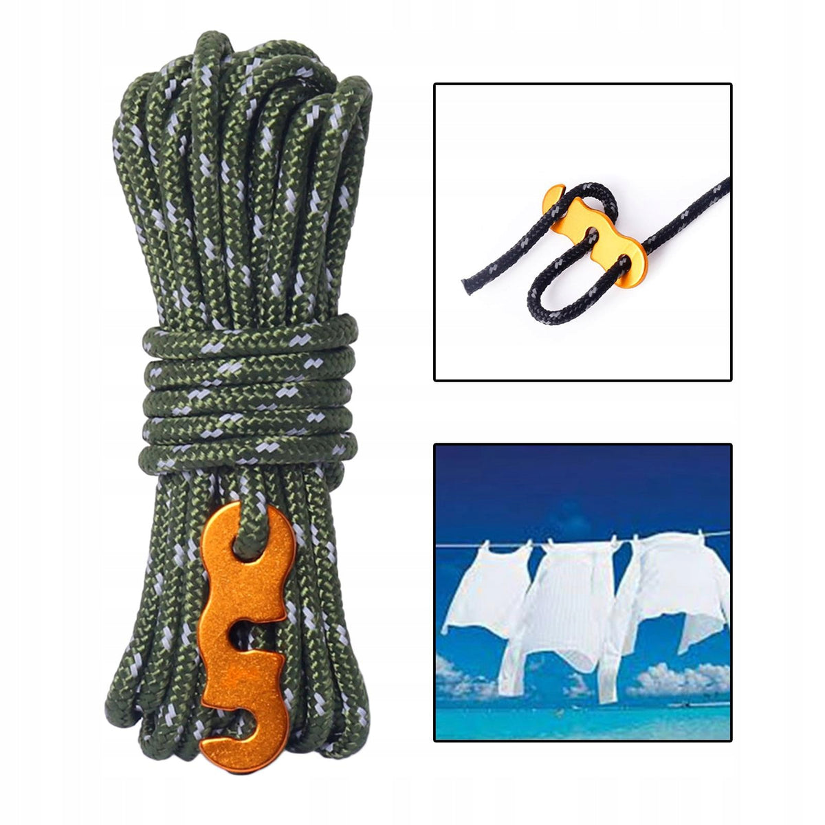 13 ft Reflective Guy Lines Camping Nylon Tarp Rope Lightweight Dark Green