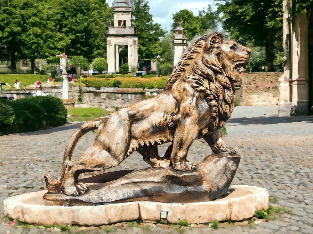 GARDEN FIGURE LION GIANT COUPLE CAST ARTIFICIAL STONE BRONZE AG-BET