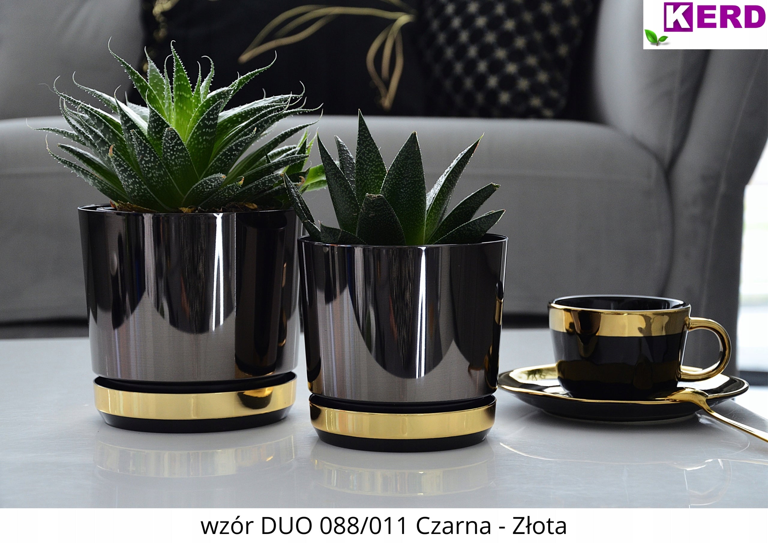 14 Flower pot DUO BLACK stand GOLDEN glamour two-tone gloss modern EAN (GTIN) 5906667003376