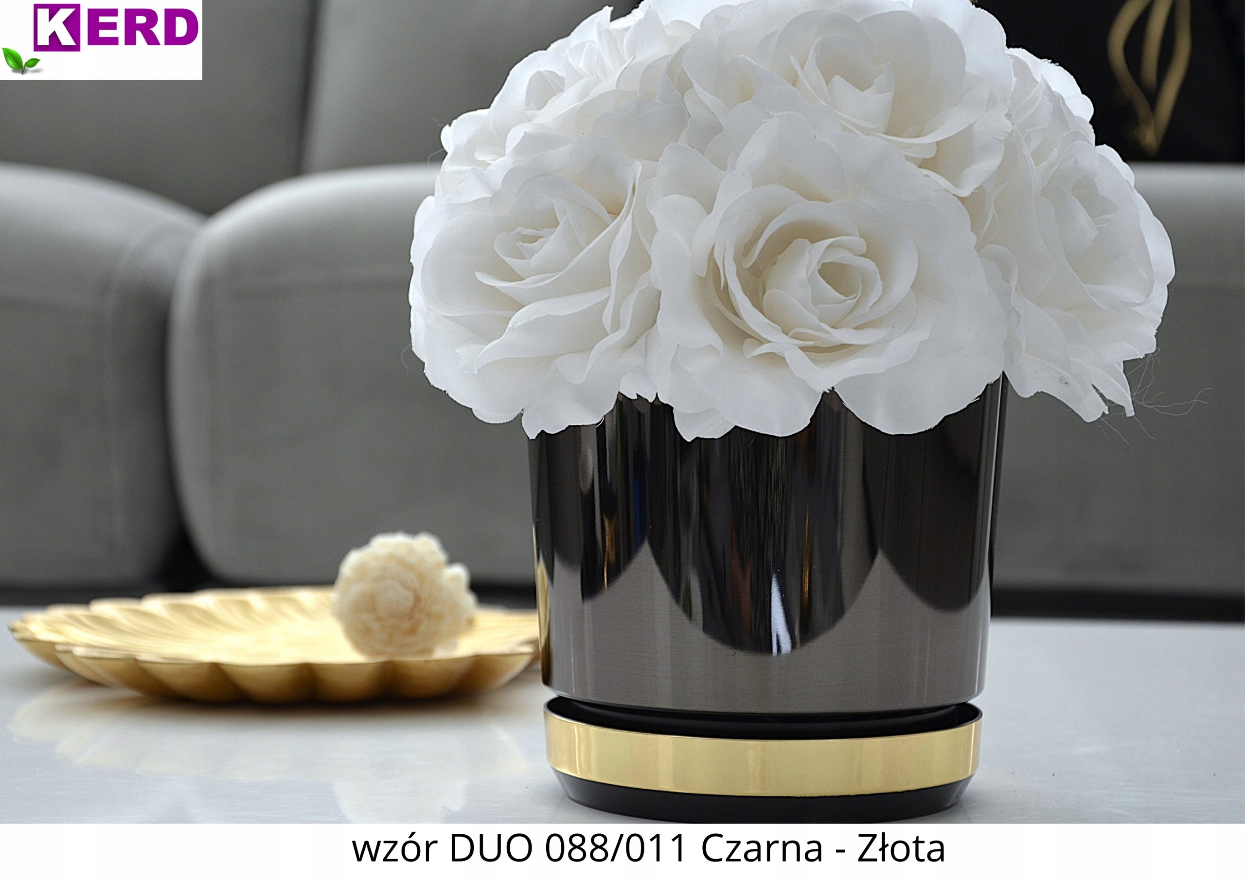 14 Flower pot DUO BLACK stand GOLDEN glamour two-tone gloss modern Manufacturer code DEKOR 14 DUO/088/011
