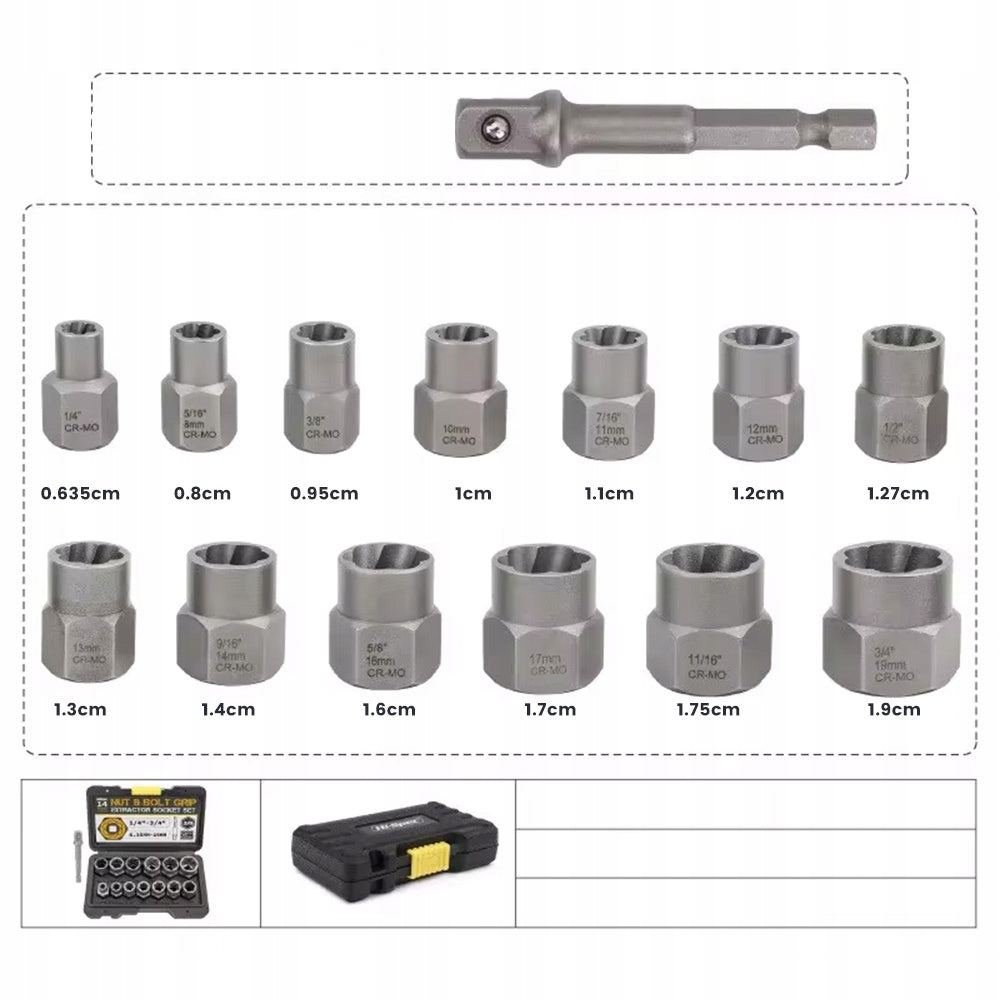 14PCS SCREWDRIVER CAPS 6.35-19MM REMOVAL RUSTED DAMAGED EAN (GTIN) 789049247514
