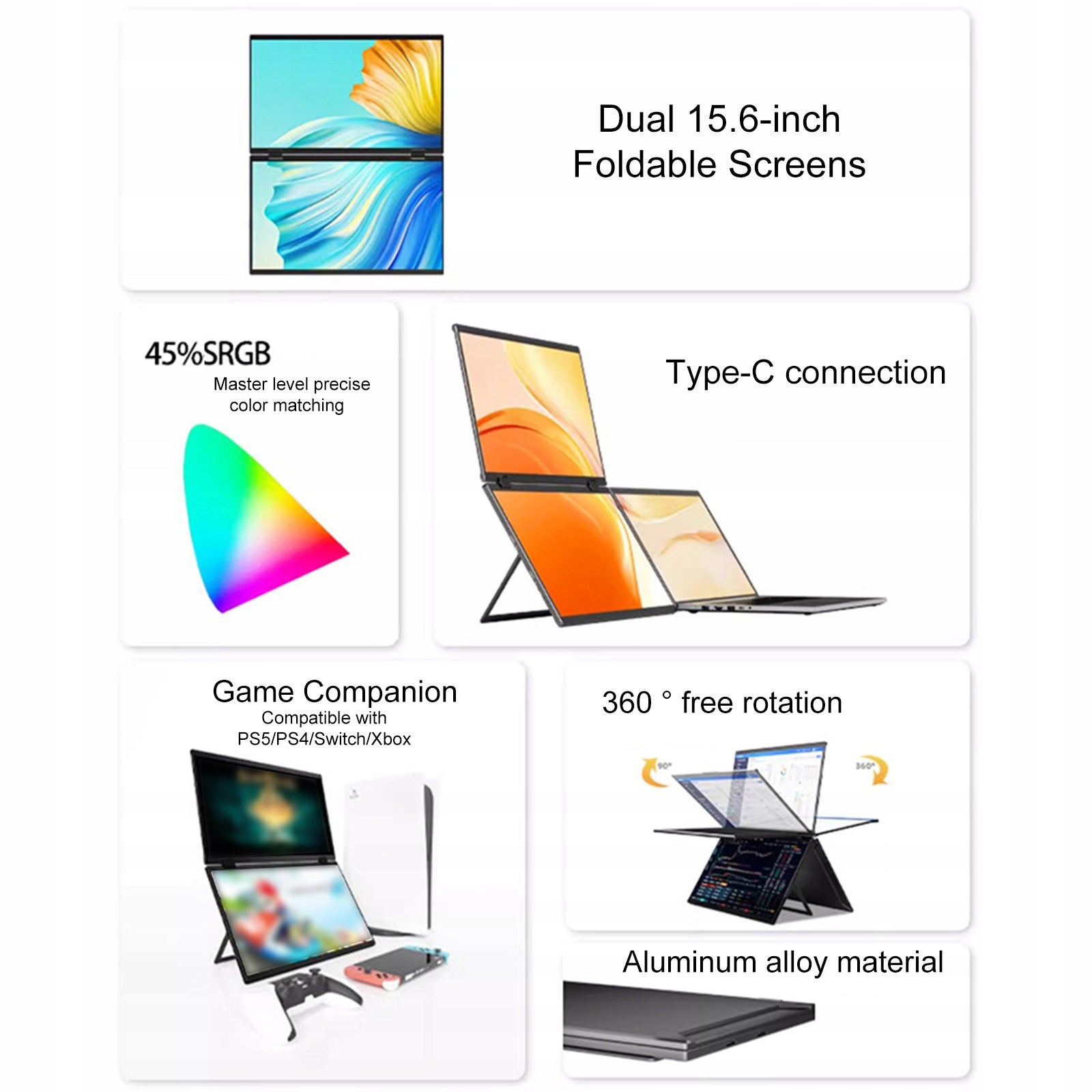 15,6 Inch Dual Monitors 1080P Laptop Screen Extension Cable Foldable ekr