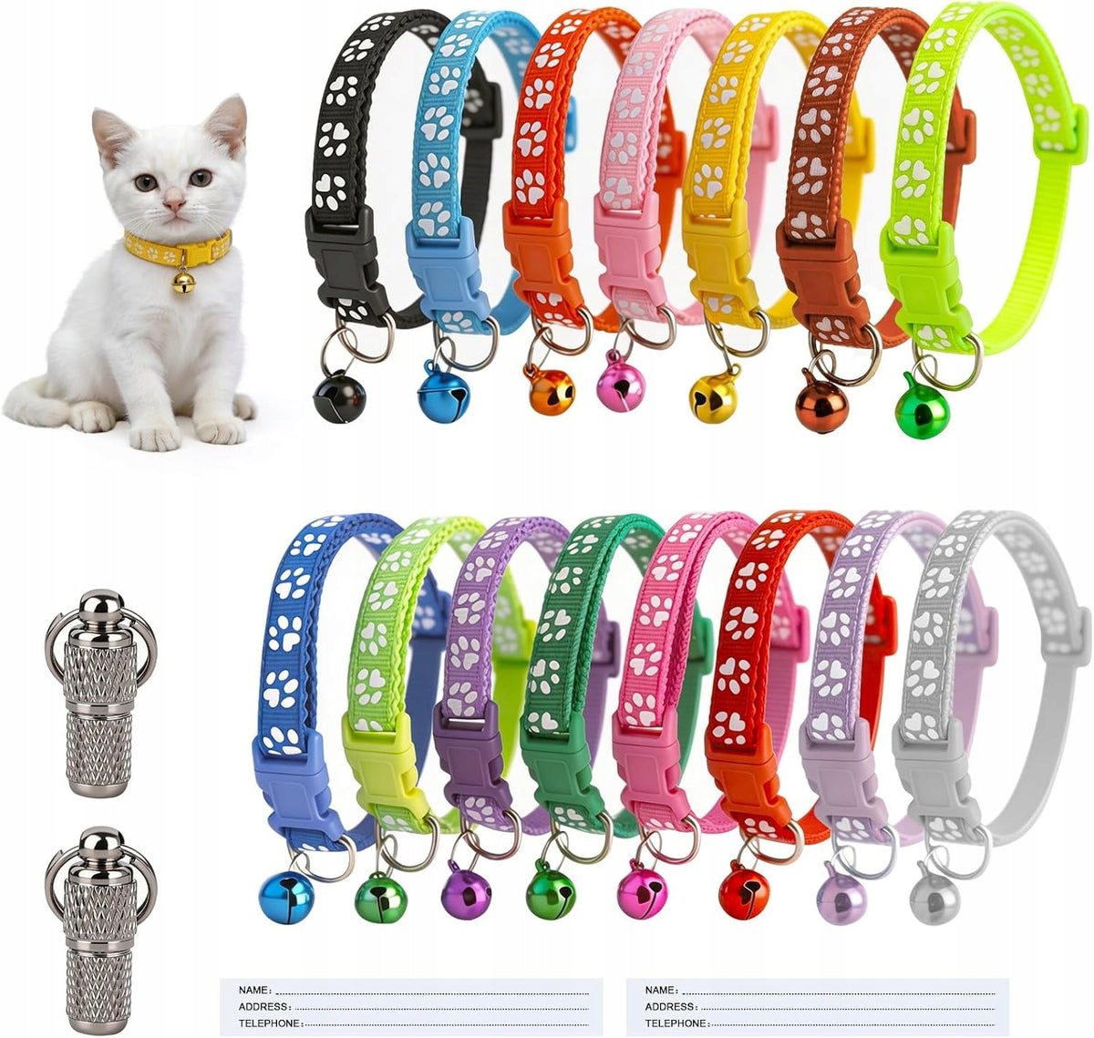 15 CAT COLLARS ADJUSTABLE WITH SAFETY BELL