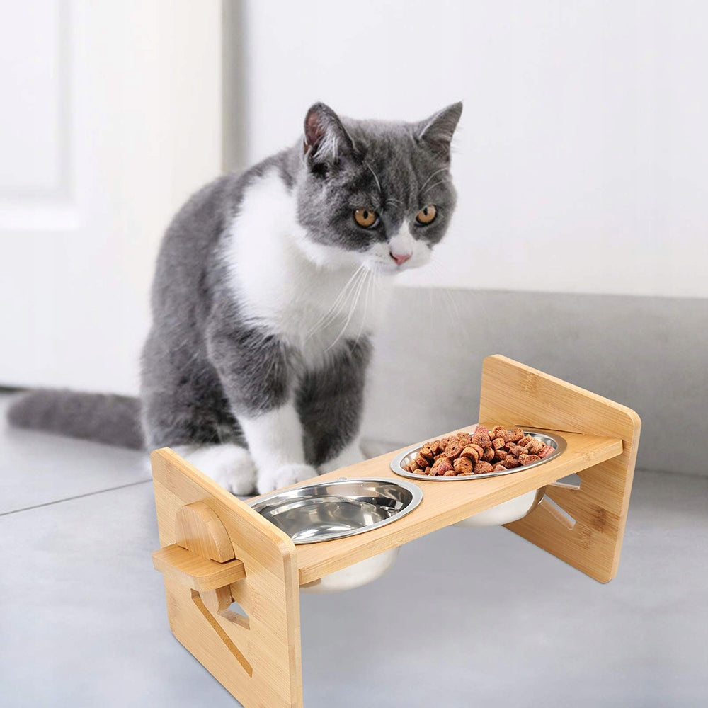 15° DOUBLE DOG CAT BOWL WITH STAND ON FOOD RACK Color brown