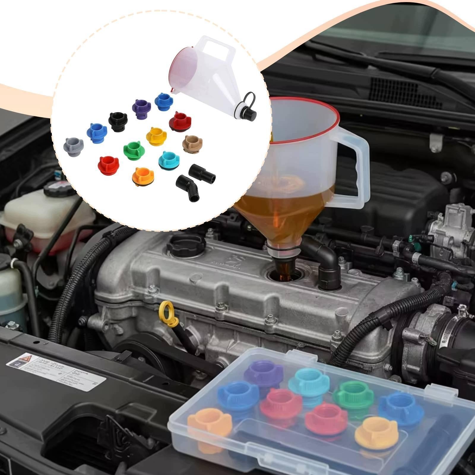15 Pieces Engine Oil Funnel Kit Filling Tool with 14 Adapters Universal