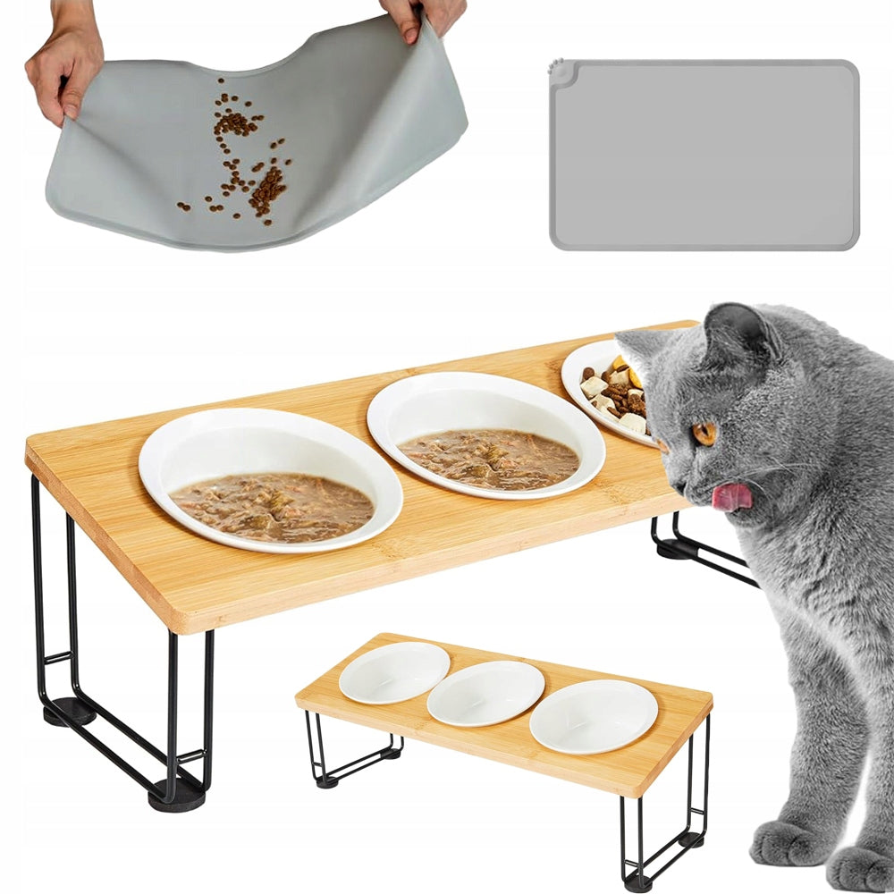 15° VOMITING RAISED CERAMIC ERGONOMIC BOWL WITH SMALL PET MAT