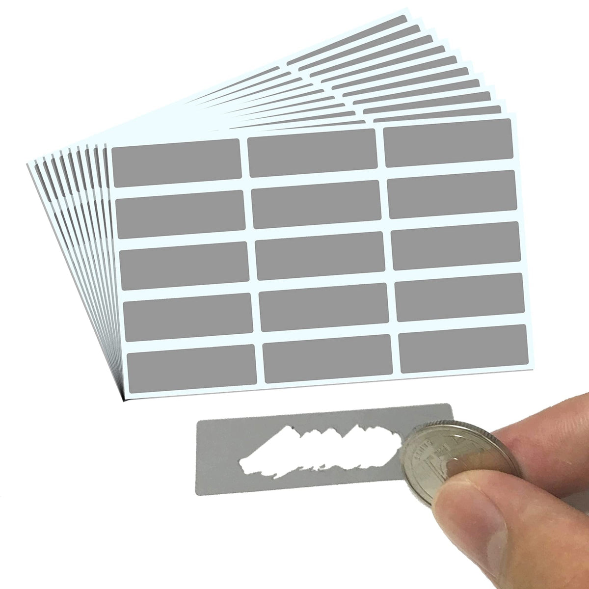 150PCS 48 X 15MM - SCRATCH STICKERS SCRATCH OFF GREY FOR HOME