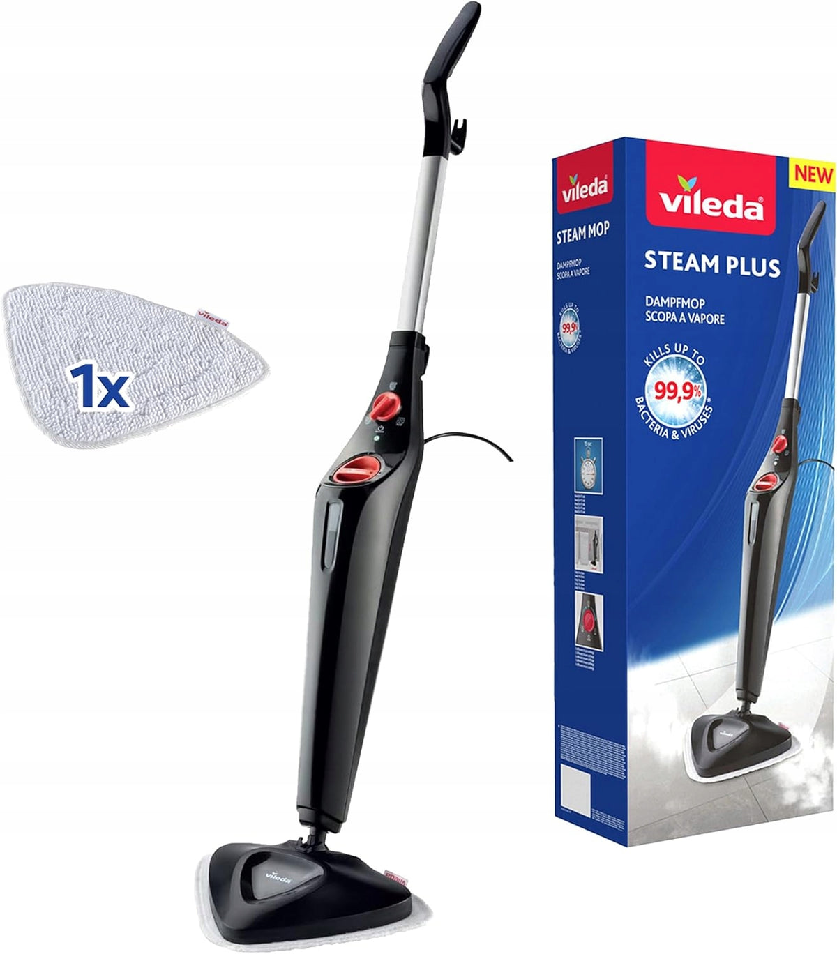 1550W STEAM MOP WITH STEAM FUNCTION AND ADDITIONAL INSERT FOR FLOORS AND CARPETS