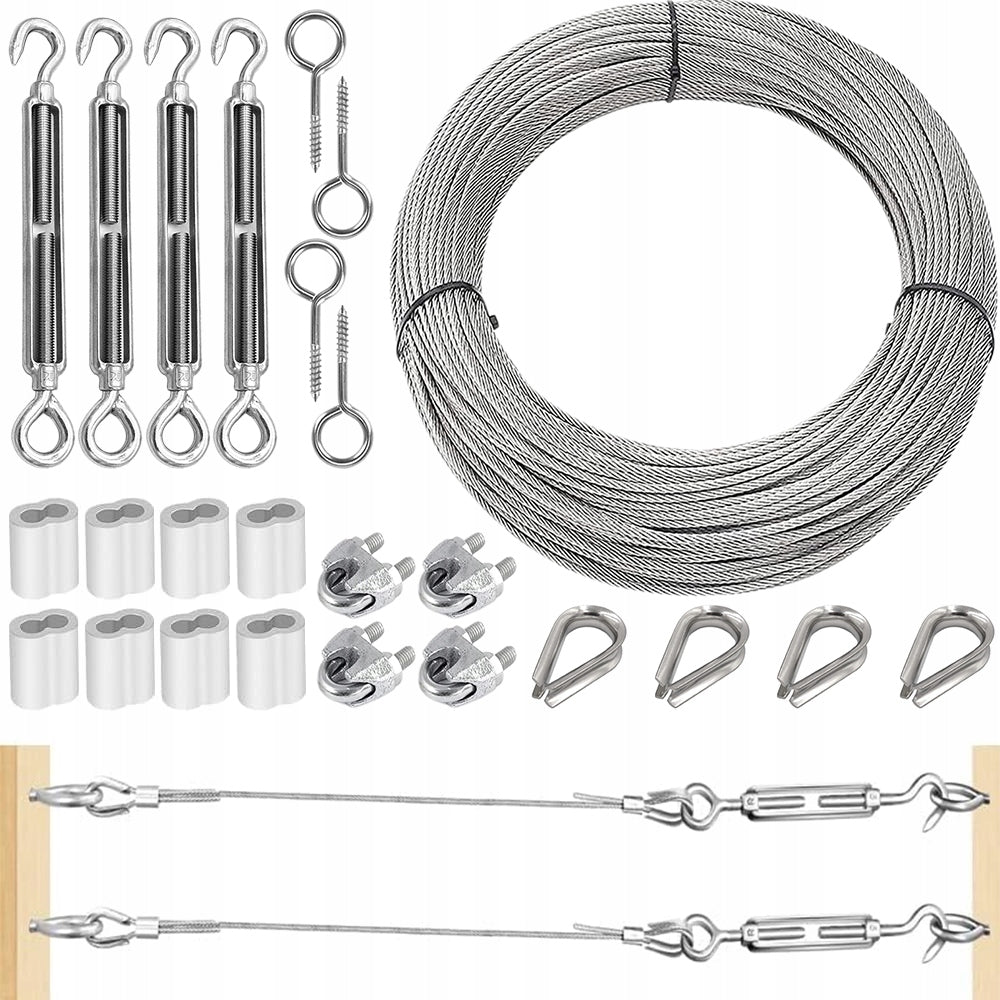 15M STAINLESS STEEL CABLE 3MM STEEL CONSTRUCTION 7X7 FOR PERGOLAS AND CORDS
