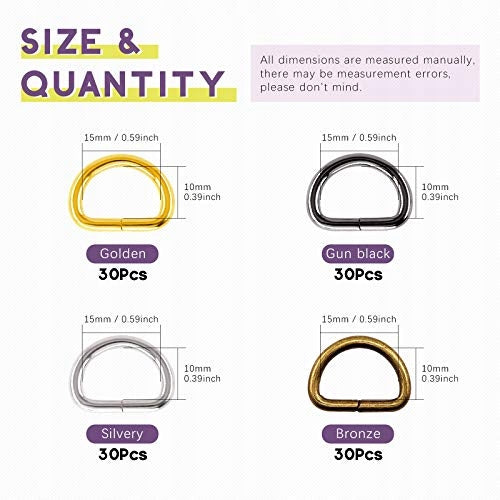 15MM METAL D RINGS FOR HARDWARE BAGS 120PCS 4 COLORS METAL Manufacturer code Bez marki