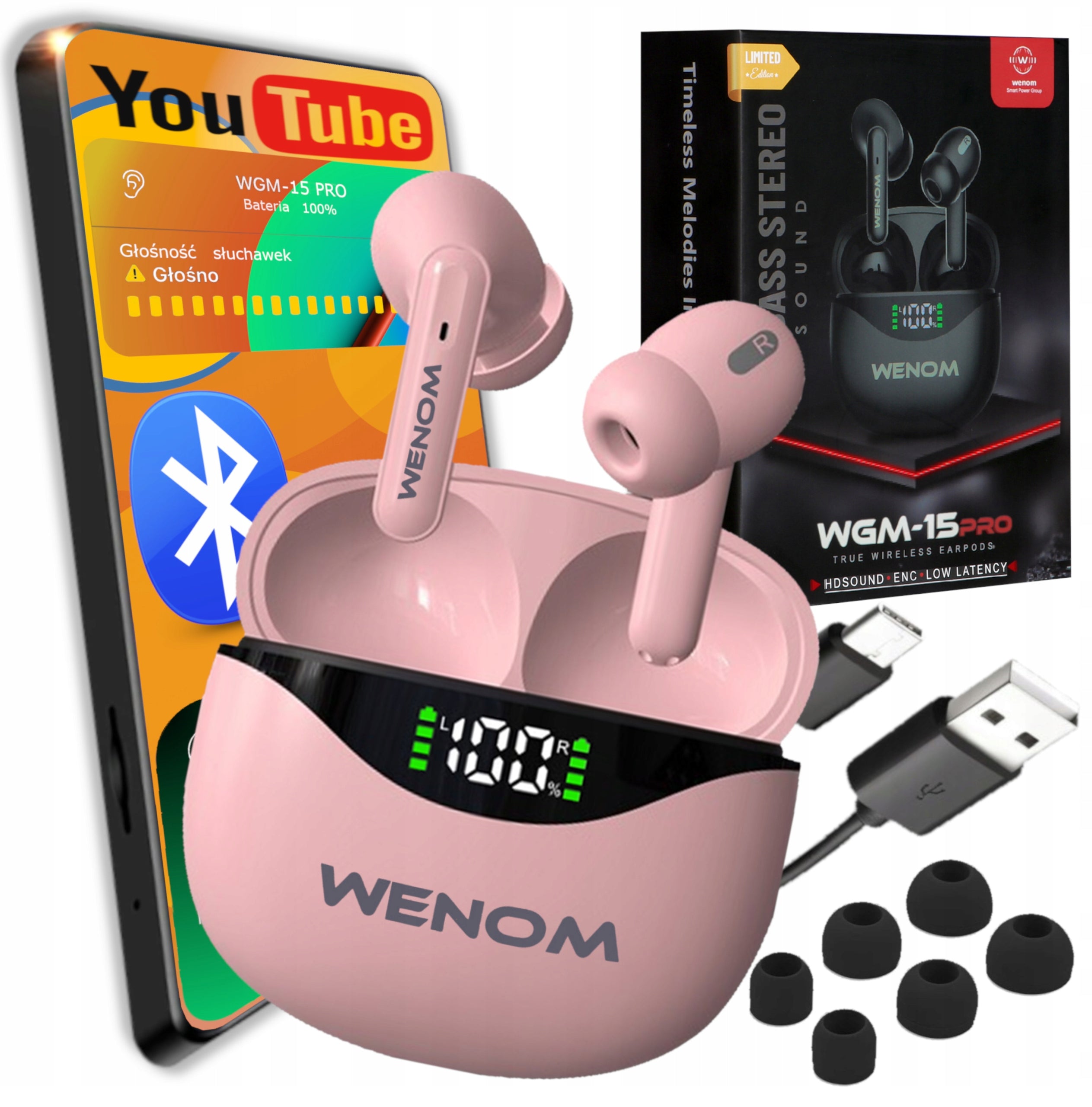 15pro Enc TWS Bluetooth 5,3 Wireless Sports Headphones with POWERBANK