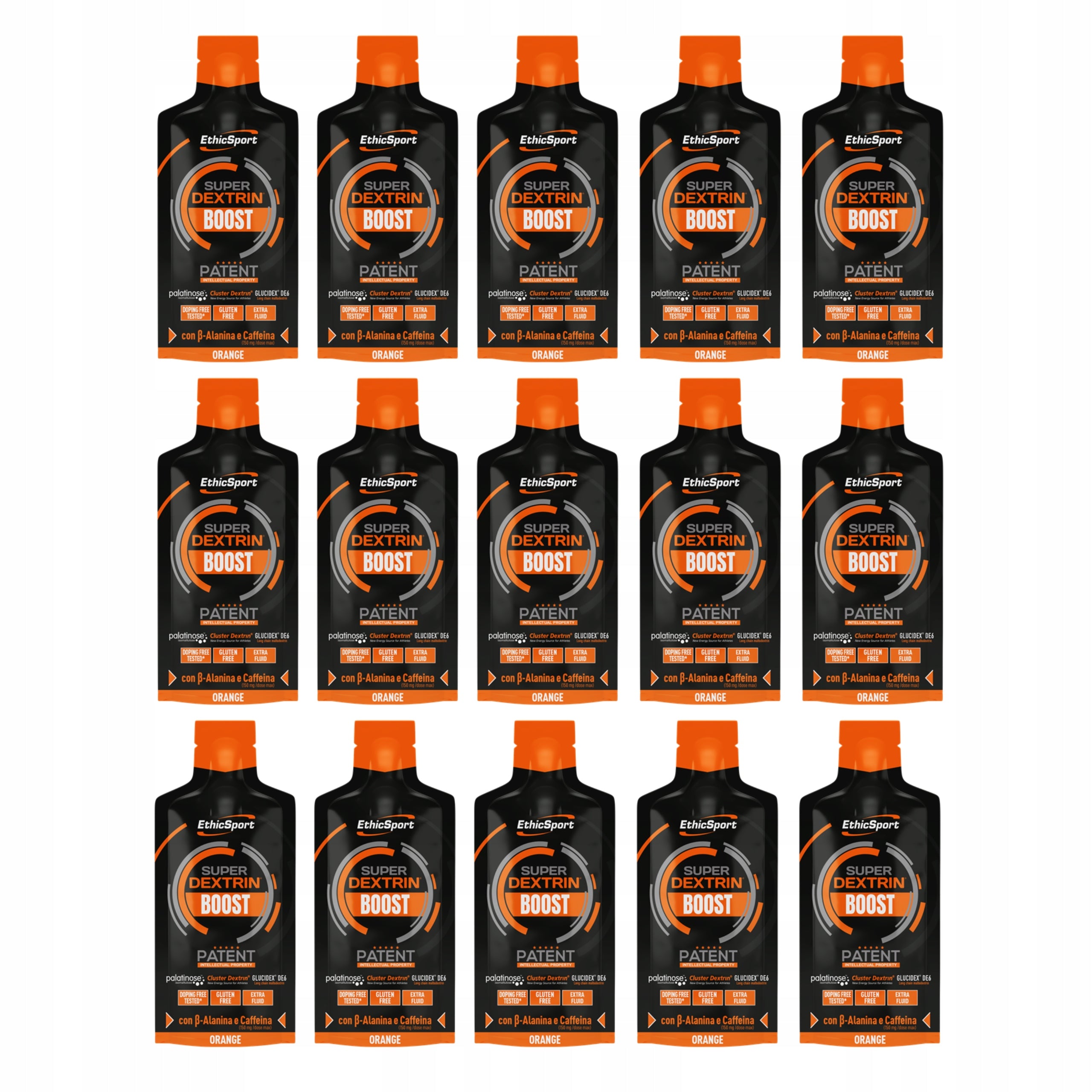15x LIQUID ENERGY GEL SUPER DEXTRIN BOOST ETHICSPORT CAFFEINE ORANGE
