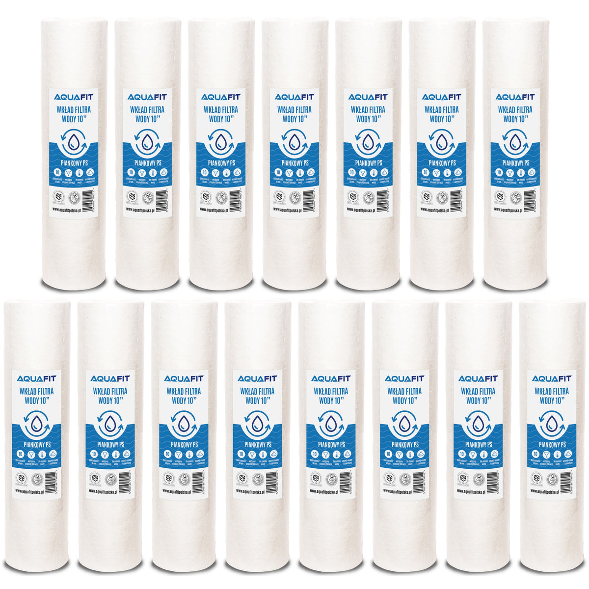 15x Water Filter Polypropylene Foam Cartridge 10" 10 Micron PS AQUAFIT