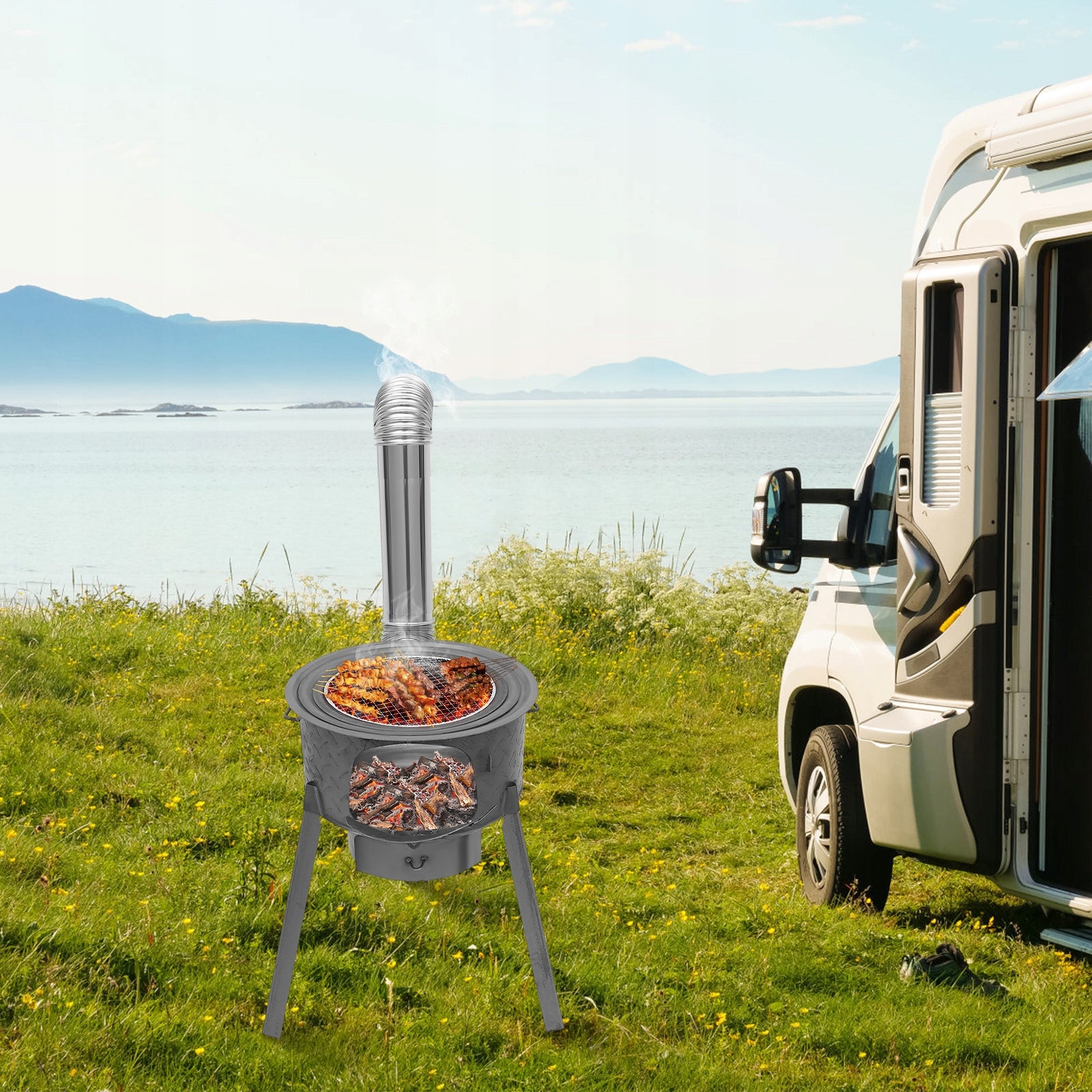 16.9 in Camping Wood Stove, Multifunction Wood Burning Stove 3 Wok Rings Manufacturer code YLLAHN-001200