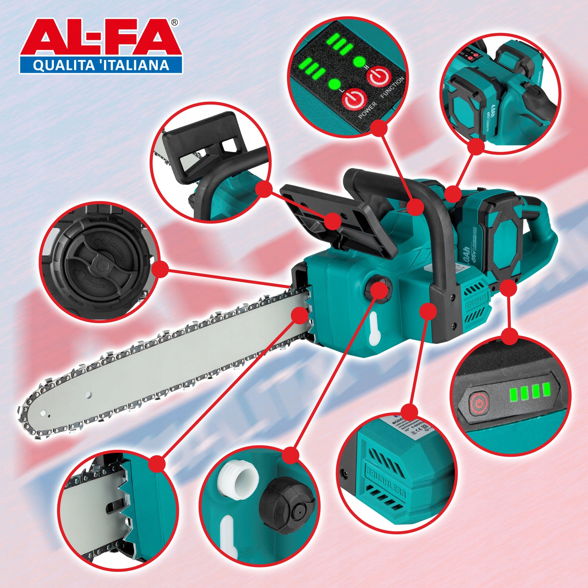 16" Cordless Chainsaw POWERFUL for 2 Li-ION Brushless Batteries Manufacturer code piła łańcuchowa mocna do drewna 2 baterie 4.0