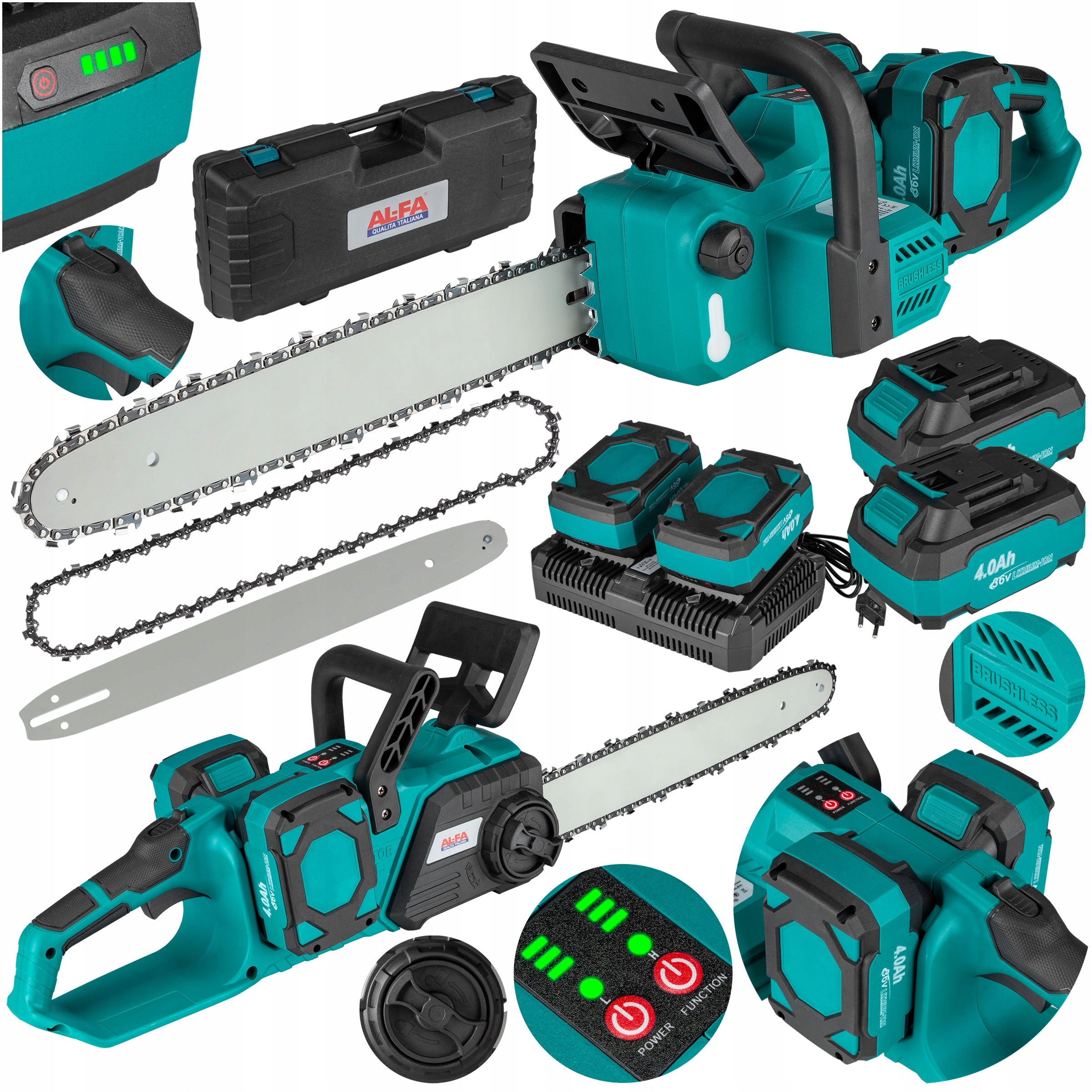 16" Cordless Chainsaw POWERFUL for 2 Li-ION Brushless Batteries