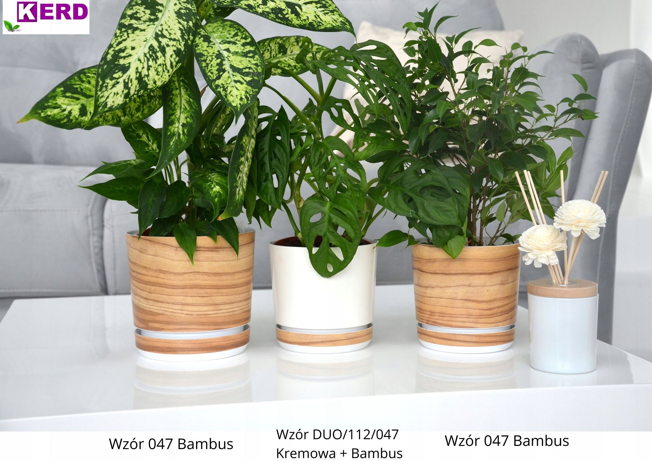 16 Flower pot with stand BAMBOO imitation board Scandinavian style wood effect Length 15.2 cm