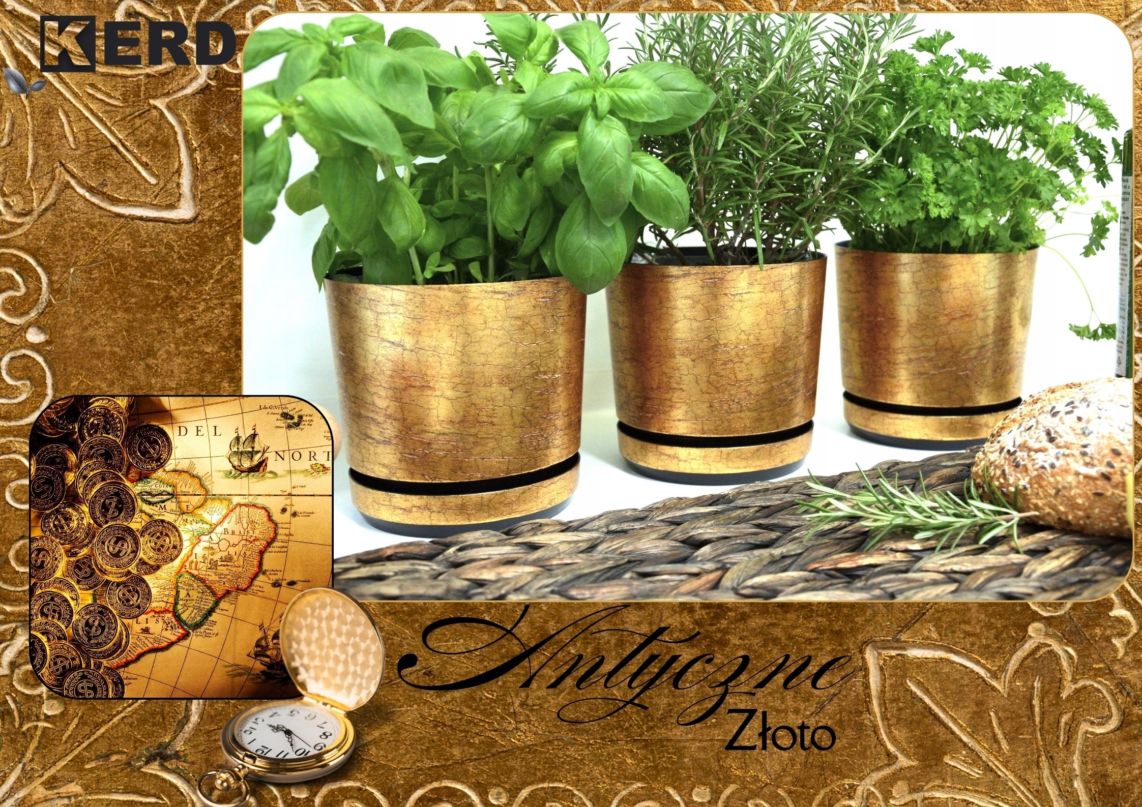 16 Ø pot with stand pattern GOLD ANTIQUE rustic ancient classic EAN (GTIN) 5906667000306