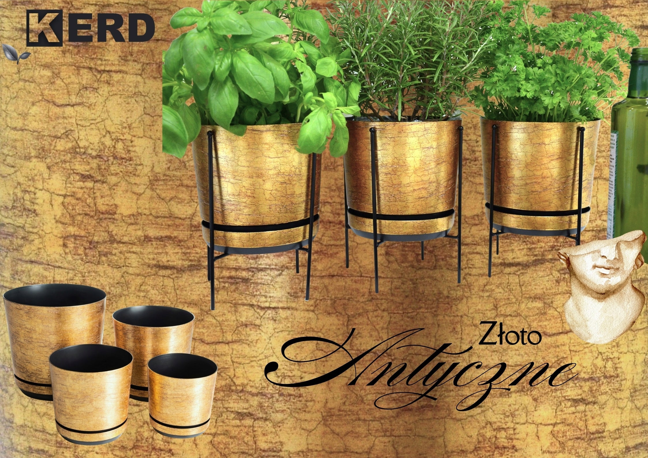 16 Ø pot with stand pattern GOLD ANTIQUE rustic ancient classic Manufacturer code DEKOR 16/014