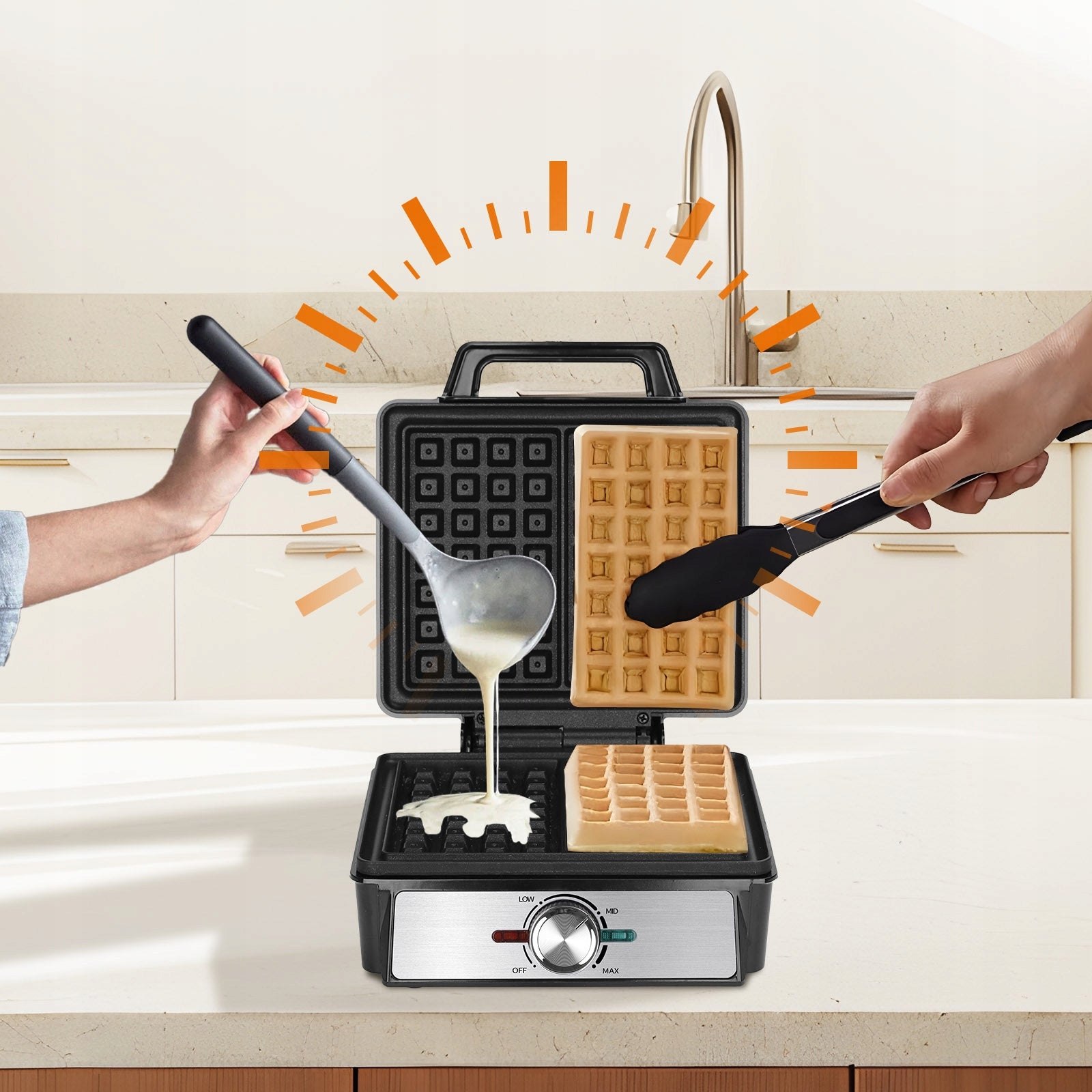 1600W WAFFLE MAKER WITH TEMPERATURE CONTROL 2 LARGE CRISPY WAFFLES XXL Manufacturer code B30202AV6