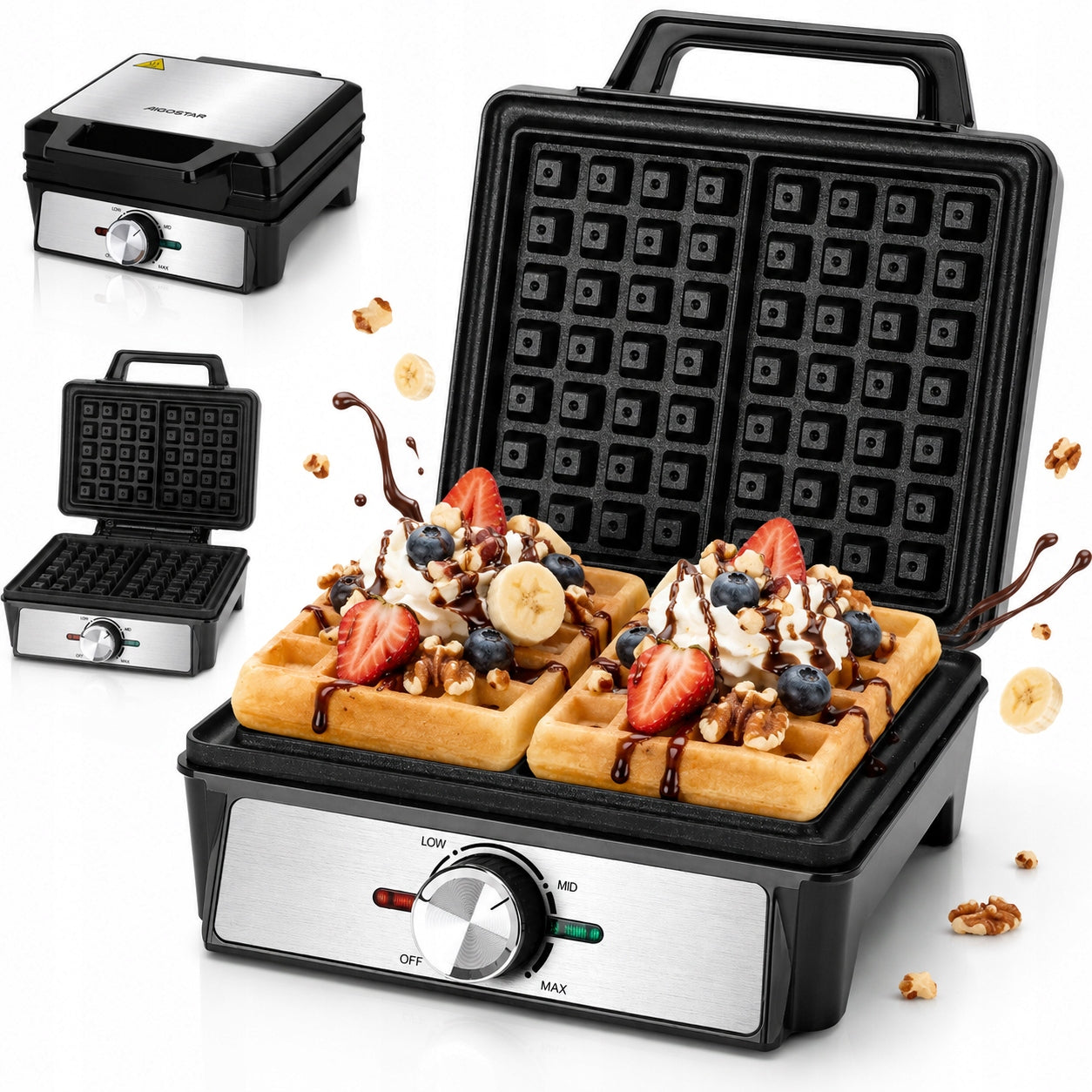 1600W WAFFLE MAKER WITH TEMPERATURE CONTROL 2 LARGE CRISPY WAFFLES XXL