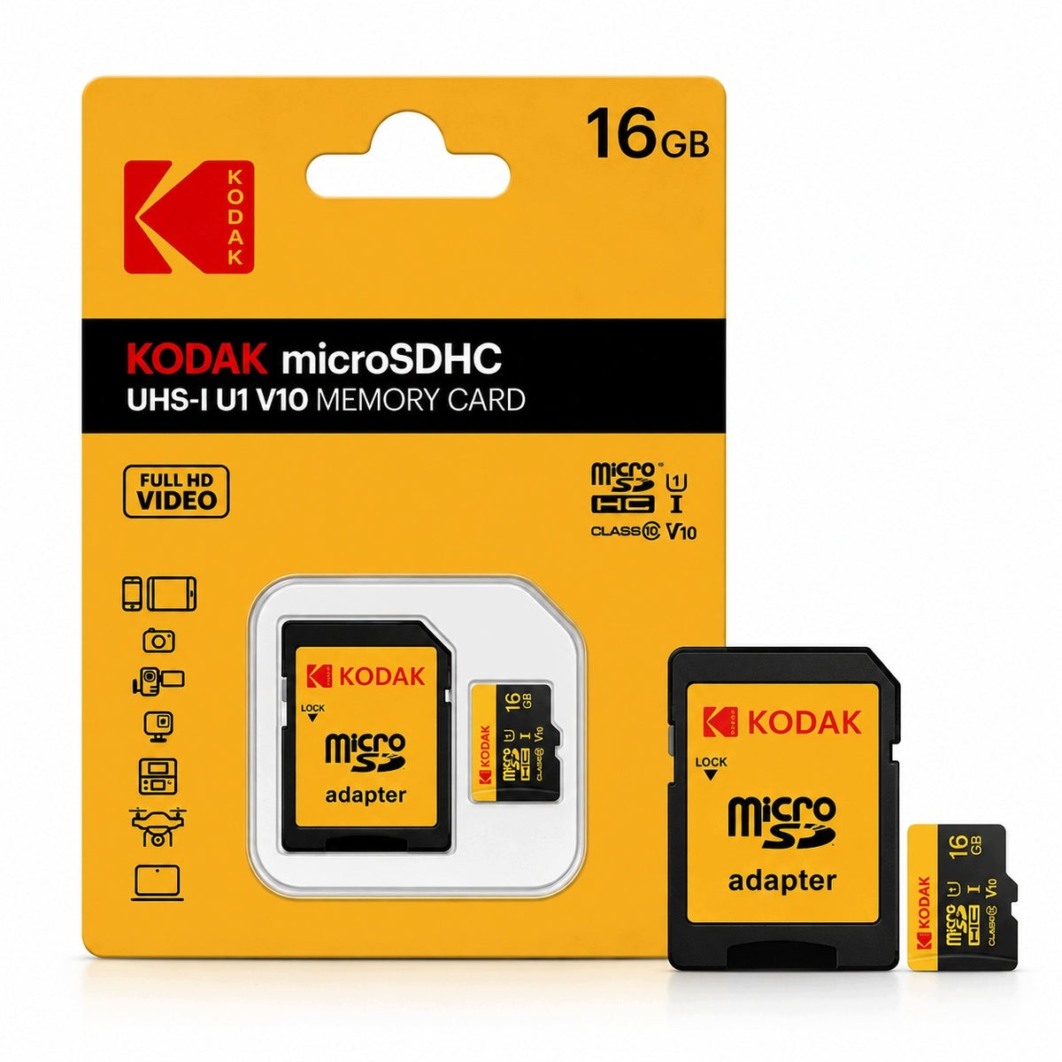 16GB microSD Memory Card Kodak Class 10 U1 V10 SD + SD Adapter for Cameras