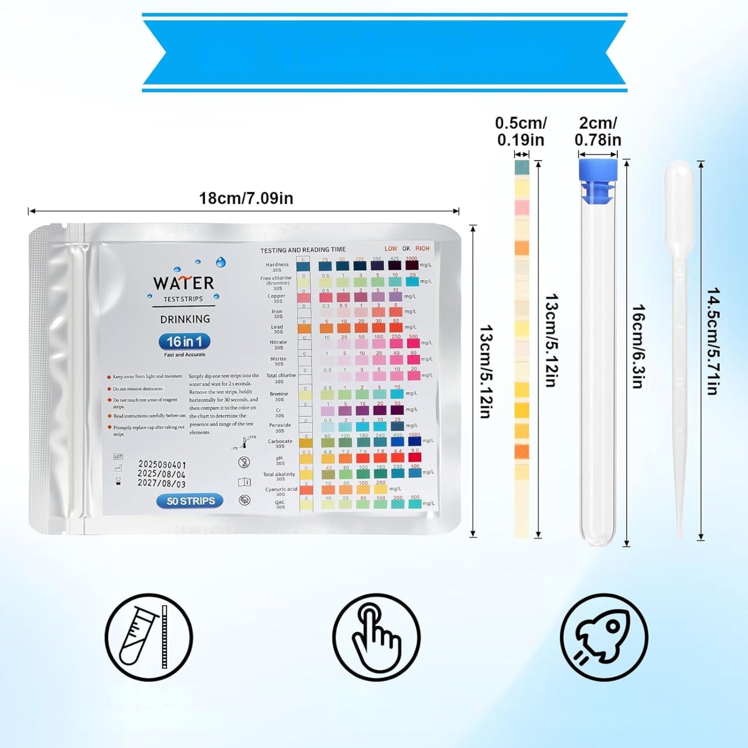 16IN1 WATER TESTER SET OF 50 STRIPS TEST WATER QUALITY AND HARDNESS AQUARIUMS Manufacturer code 50PCS-PRO-TEST
