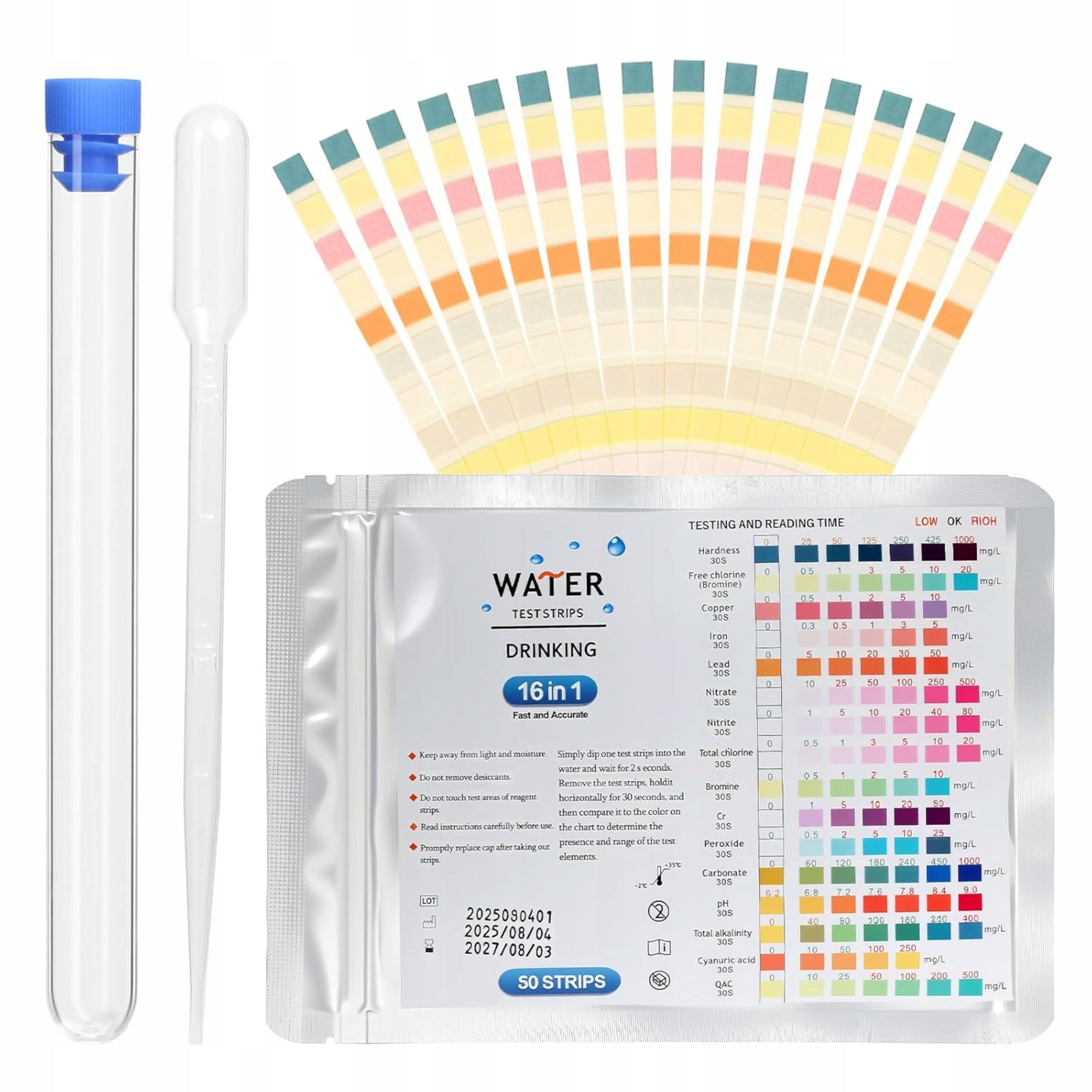 16IN1 WATER TESTER SET OF 50 STRIPS TEST WATER QUALITY AND HARDNESS AQUARIUMS