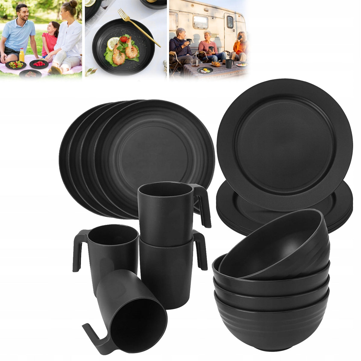 16PCS CAMPING UTENSILS TOURIST COOKWARE SET CUTLERY PLATES