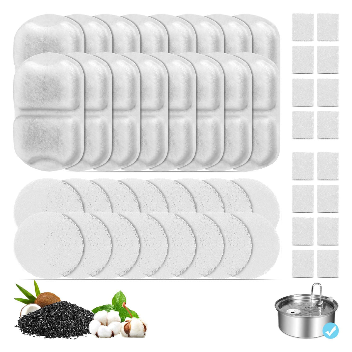 16PCS REPLACEMENT FILTERS FOR CAT DOG FOUNTAIN 7L WITH SPONGES