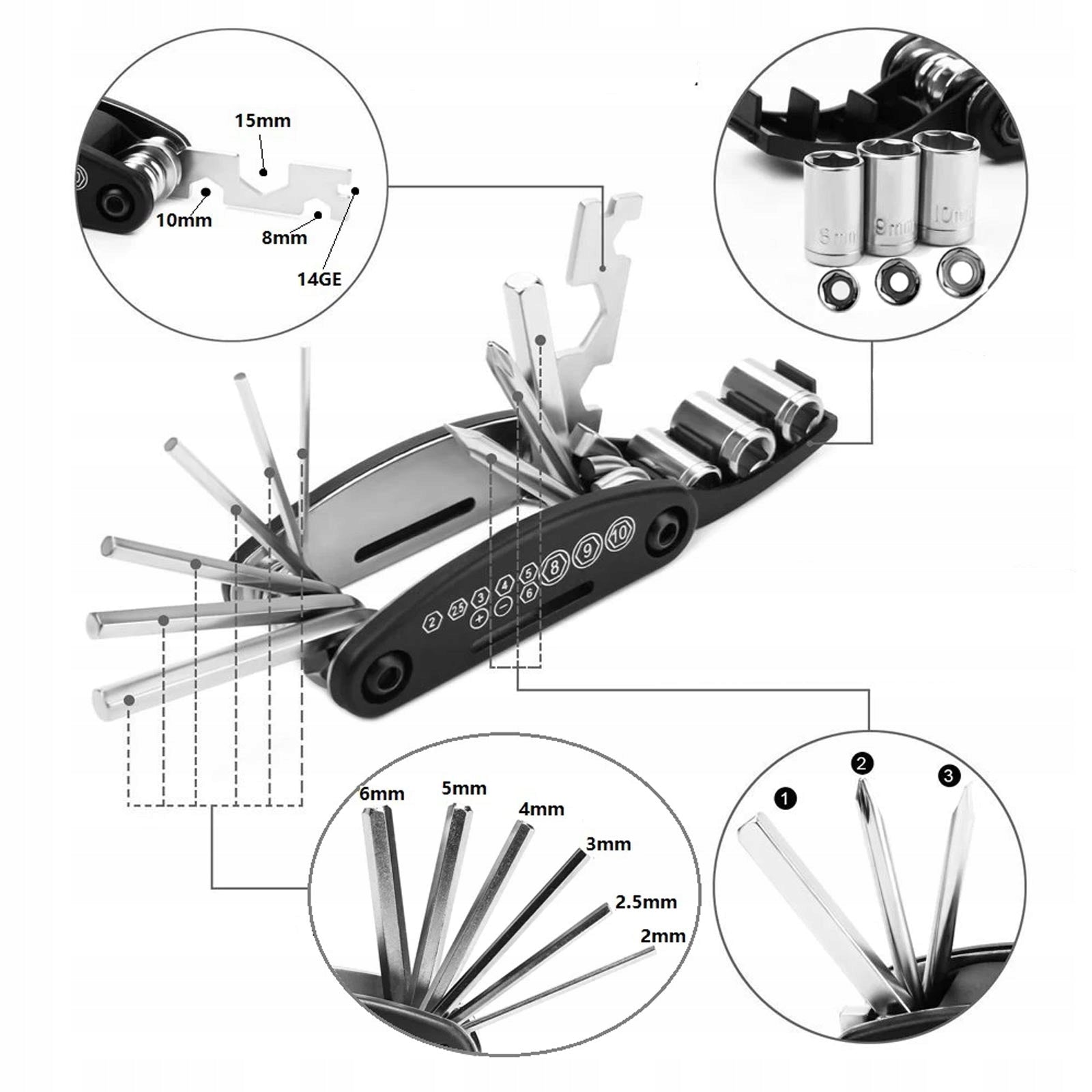 16in1 Pocket Key Set Bike Tool for Camping Packaging status original