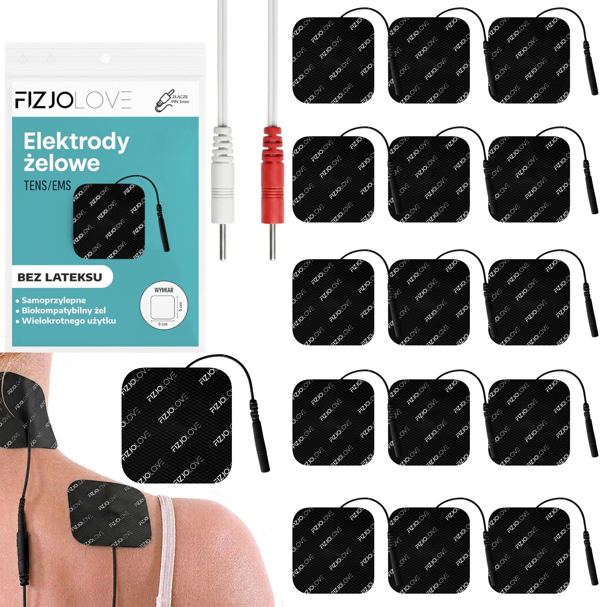 16x GEL ELECTRODE ELECTROSTIMULATOR TENS/EMS ELECTRODES BLACK 5x5 cm 8