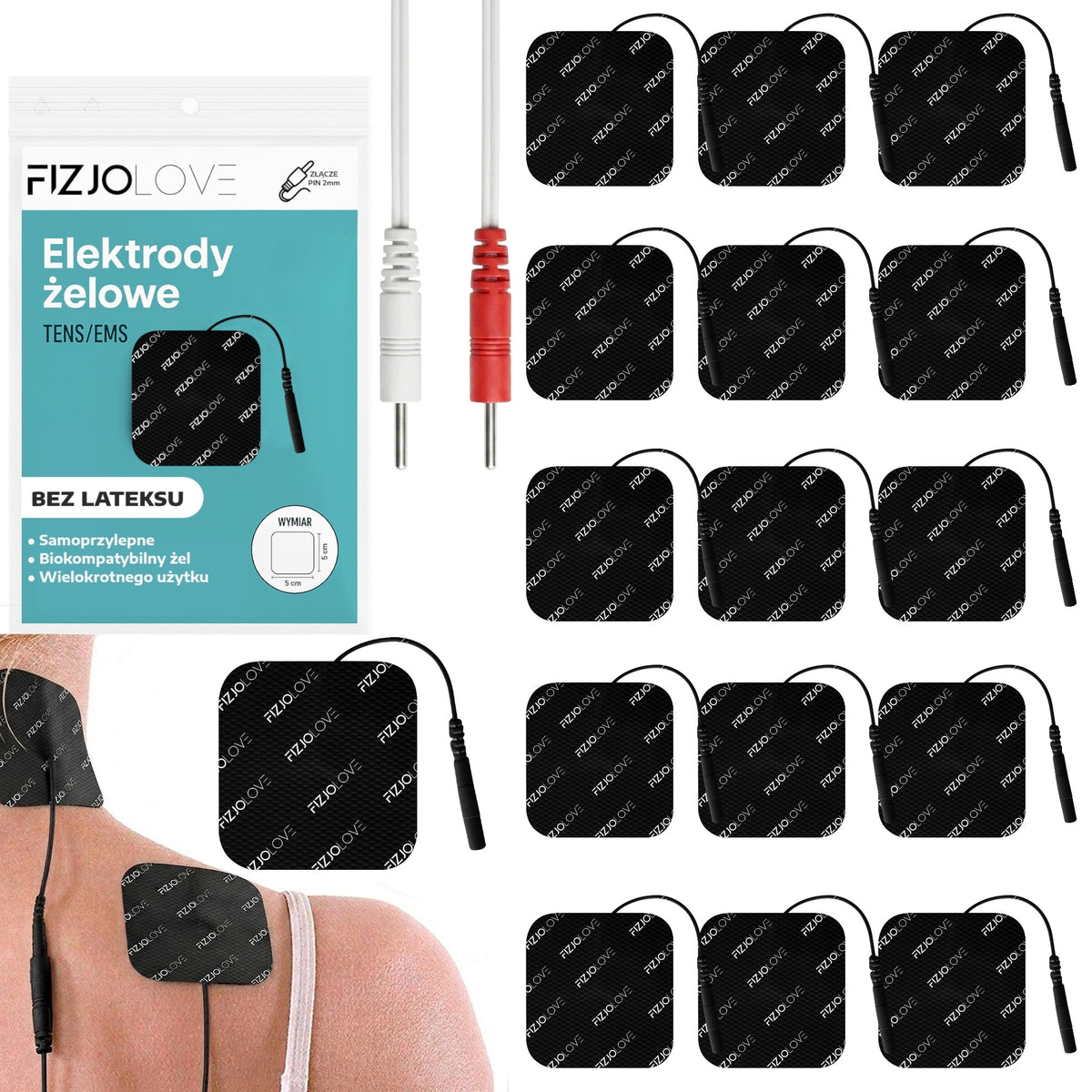16x GEL ELECTRODE ELECTROSTIMULATOR TENS/EMS ELECTRODES BLACK 5x5 cm 8