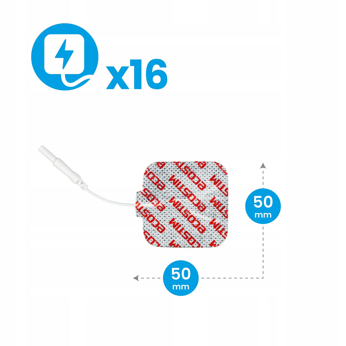 16x Medical Gel Electrodes Self-Adhesive TENS 5x5cm PIN ECOSTIM MULTIPACK Manufacturer code K.EL.P.NWCS.50.50.SQ.P2MM-F1-4PK