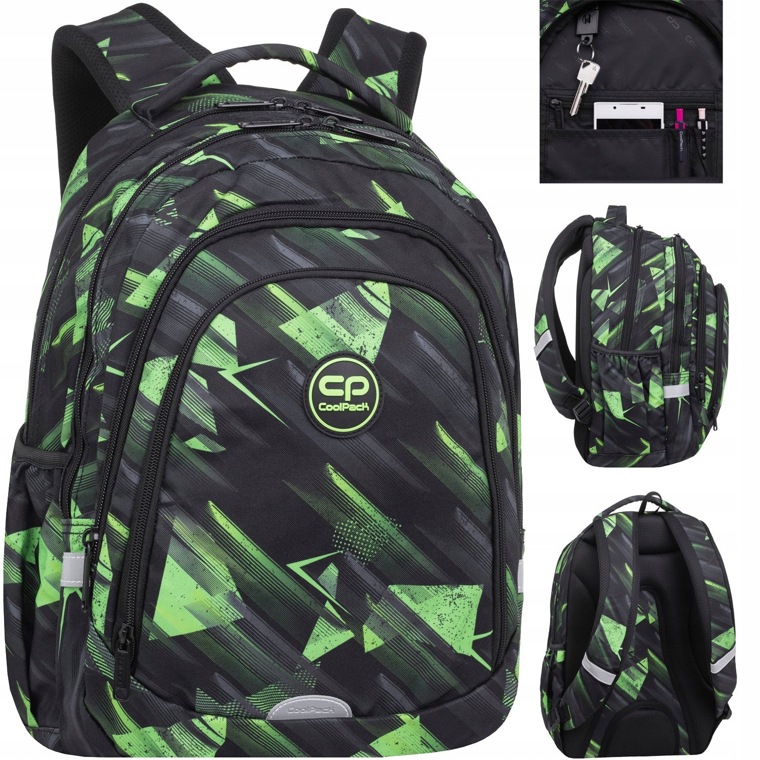 17" COOLPACK DRAFTER 28L F010920 GREEN MIRROR SCHOOL BACKPACK