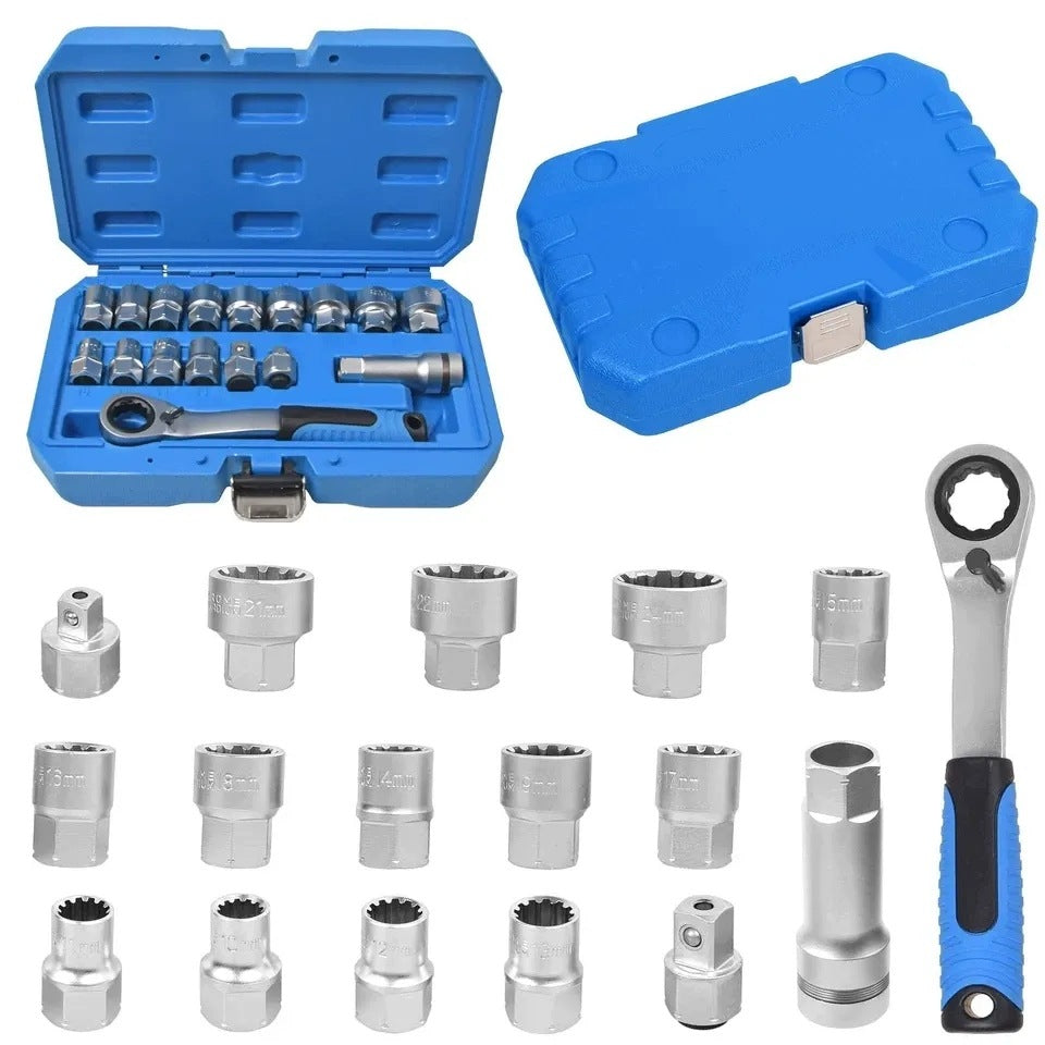 17 x Generic Pass through Sockets Set Mechanics Tool Portable Hand Tool Car