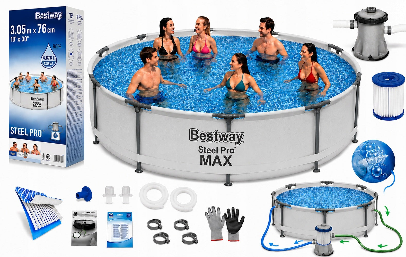 17in1 GARDEN RACK POOL WITH PUMP 305x76cm Bestway SET MODEL 2026 Manufacturer code 4908242381696