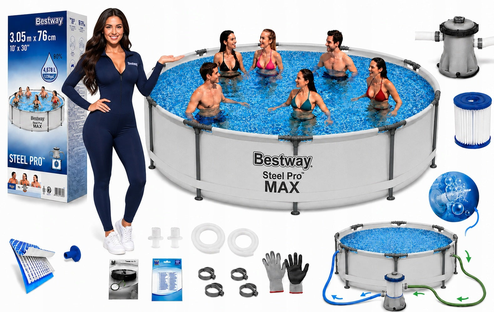 17in1 GARDEN RACK POOL WITH PUMP 305x76cm Bestway SET MODEL 2026