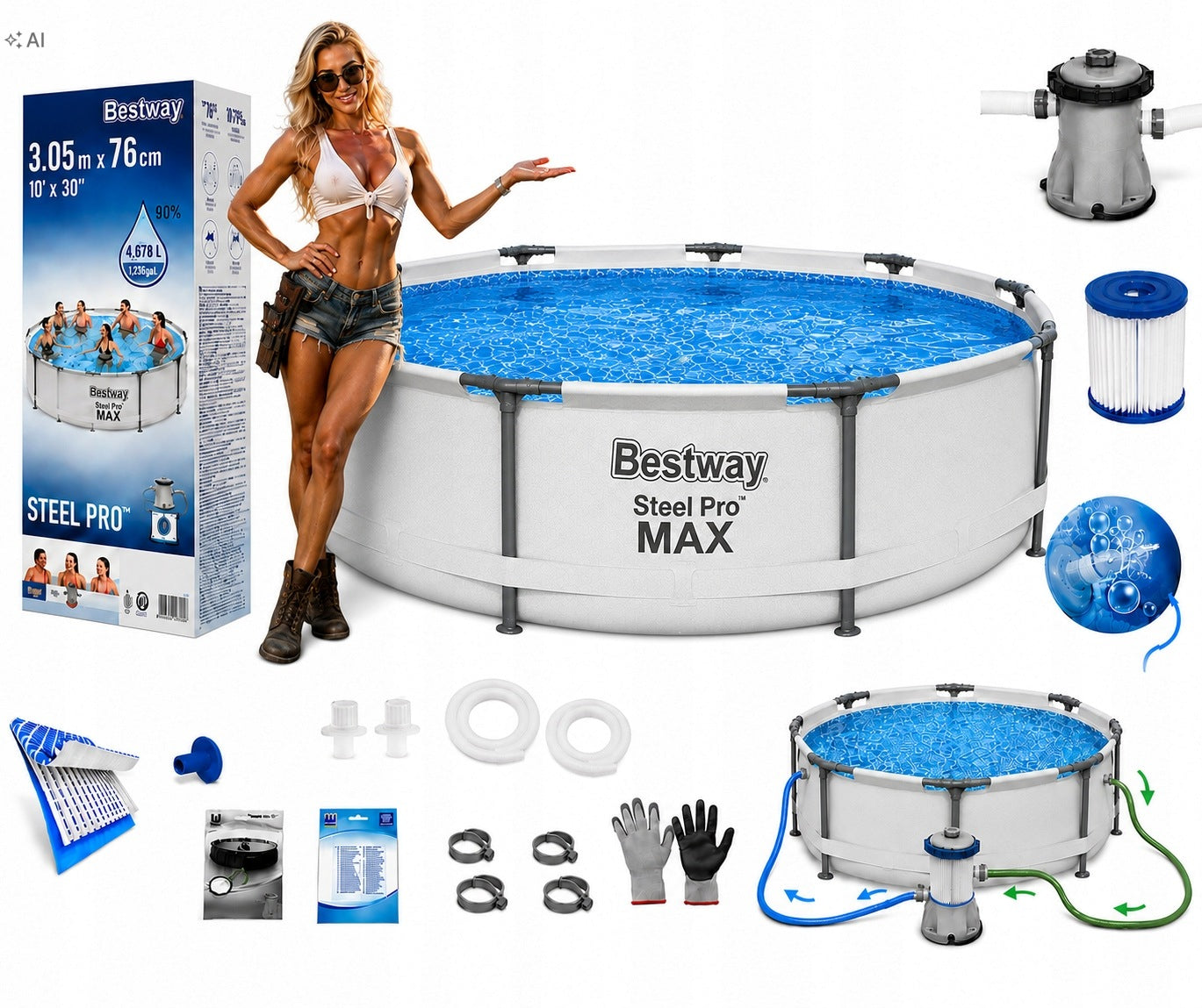 17in1 GARDEN RACK POOL WITH PUMP 305x76cm Bestway SET MODEL 2026