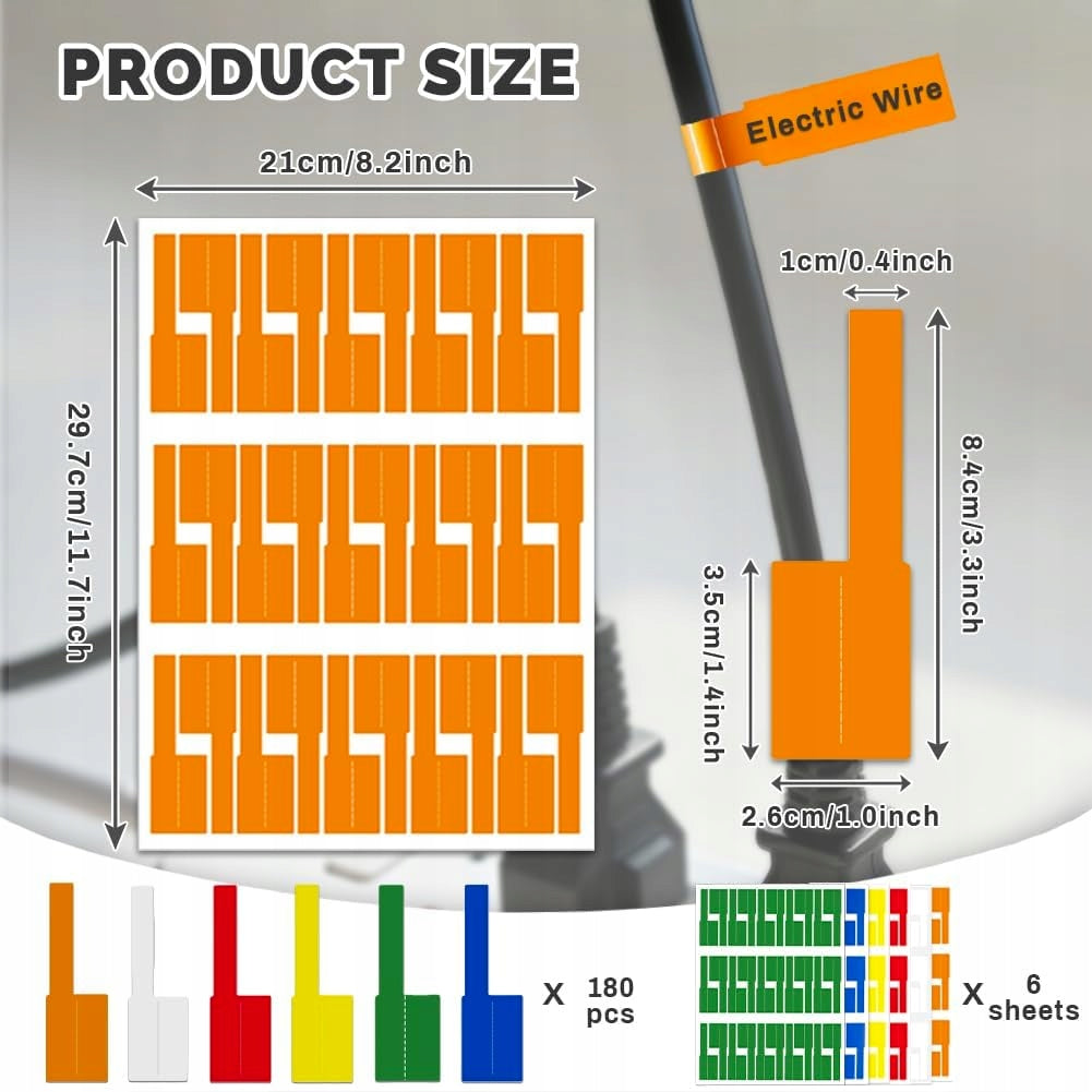 180 PCS COLOR CABLE LABELS 6 COLOR SELF ADHESIVE Manufacturer code 0072053004427